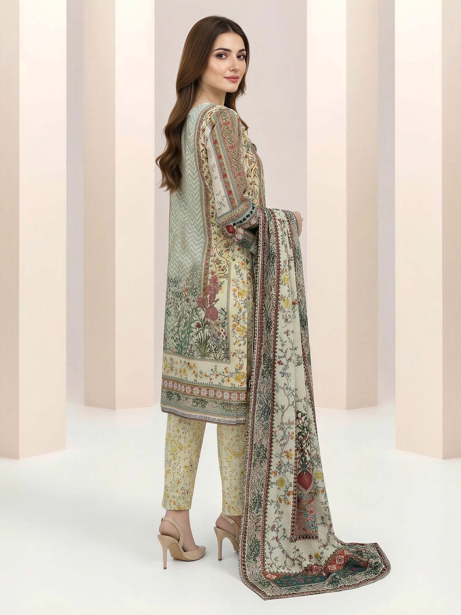3 Piece Lawn Suit -Printed (Unstitched) - Image 2