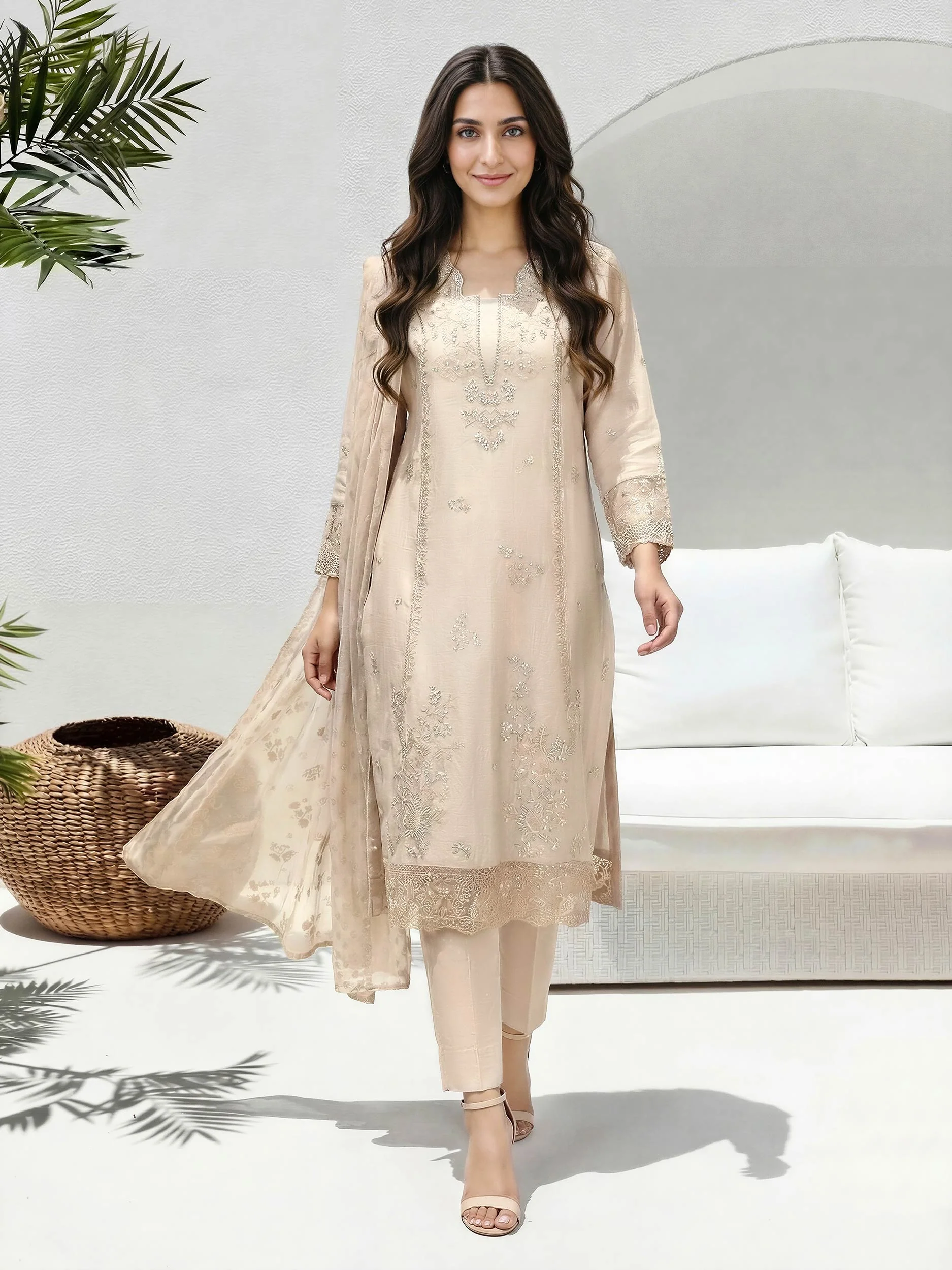 3 Piece Lawn Suit-  Embroidered (Unstitched) - Image 2