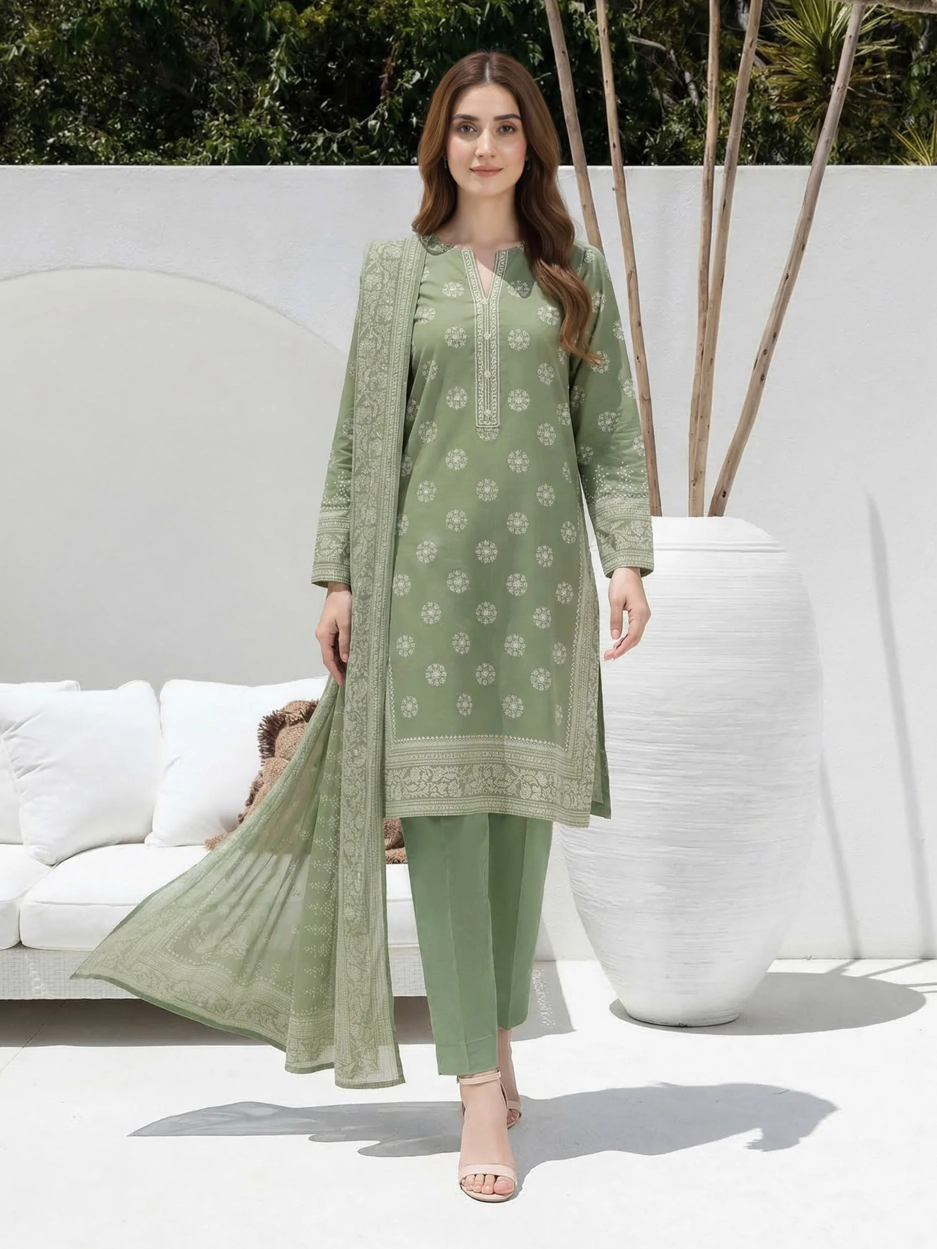 3 Piece Lawn Paste Suit (Unstitched) - Image 2