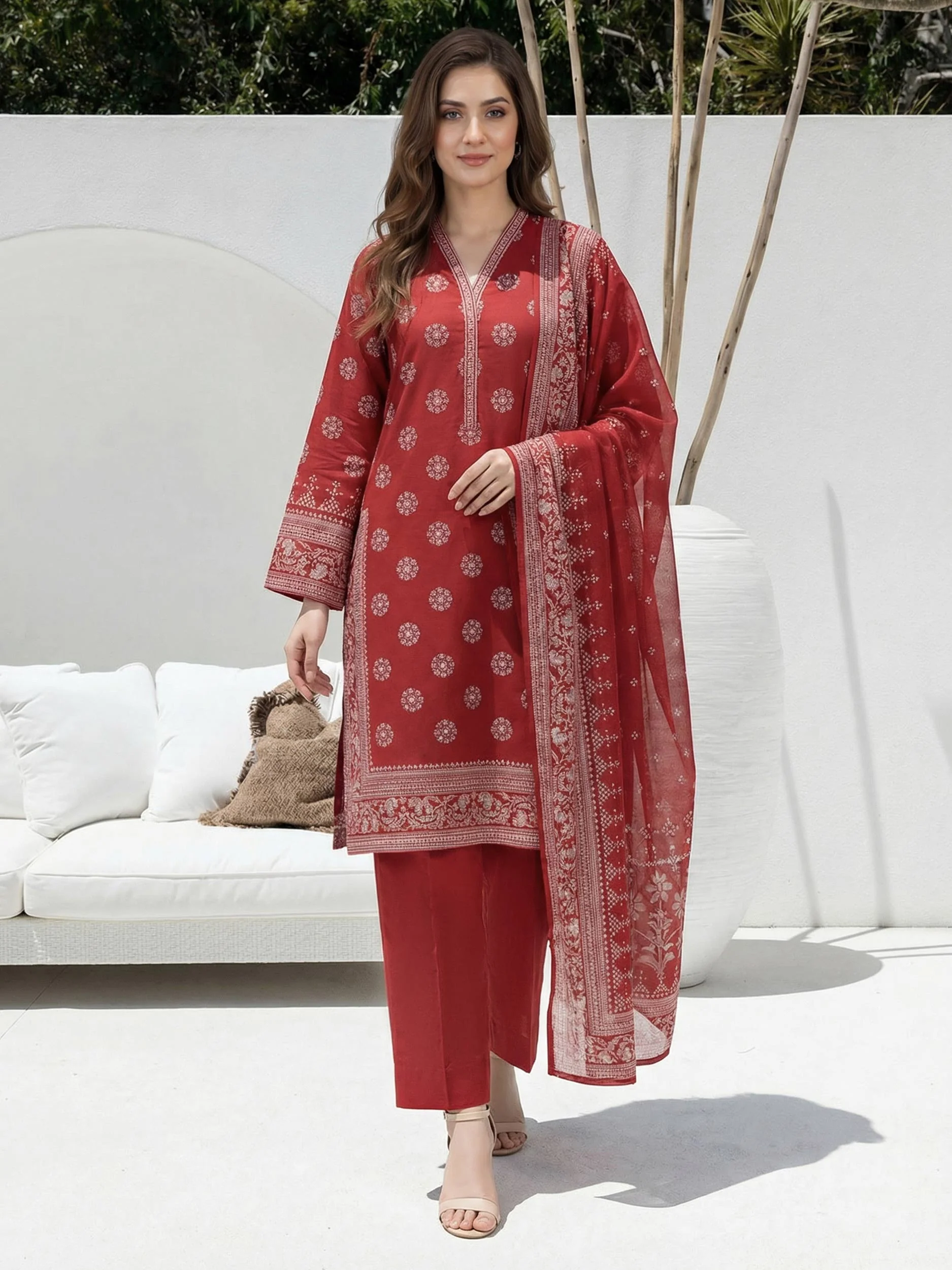 3 Piece Lawn Paste Suit (Unstitched) - Image 2