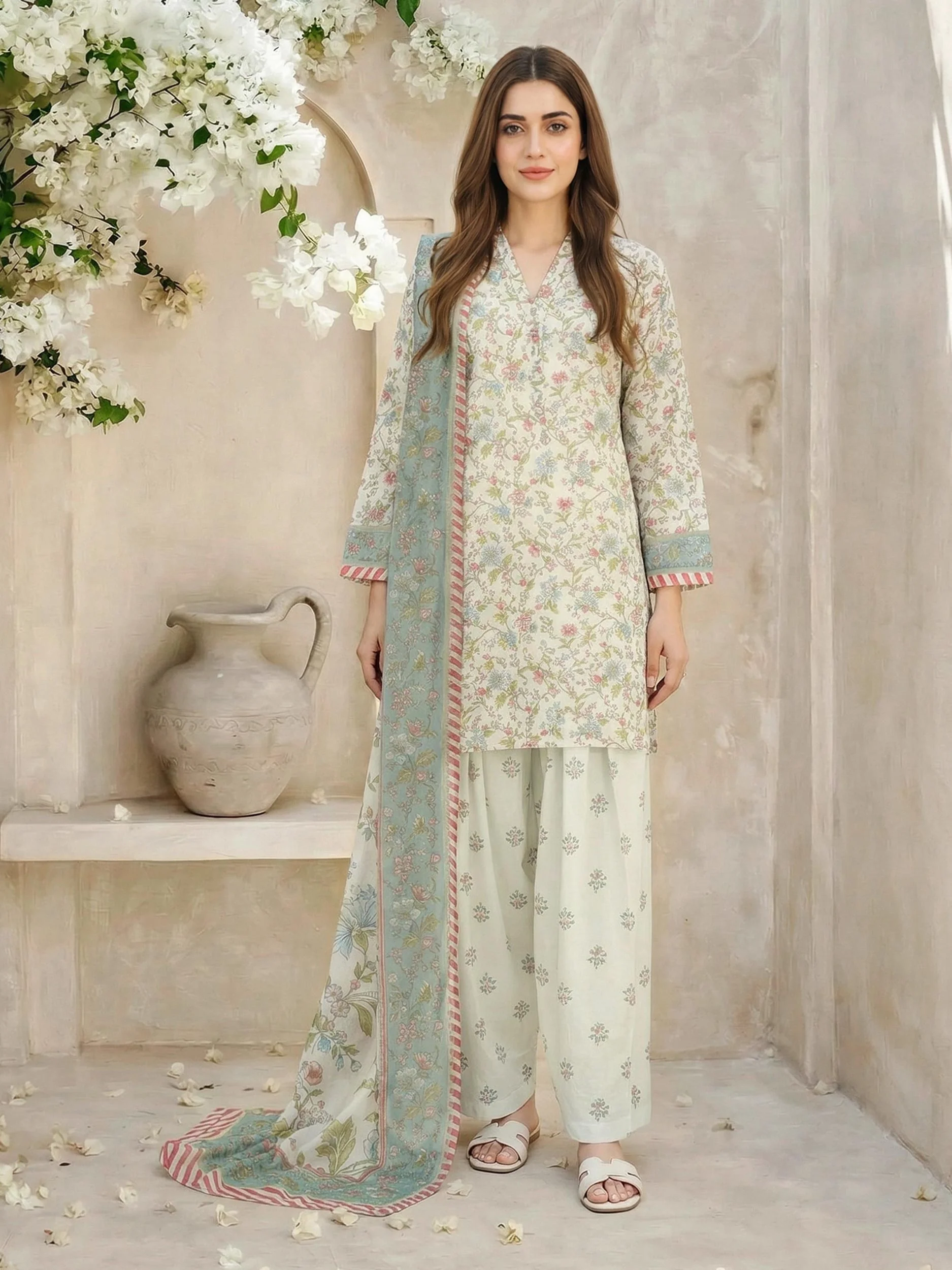 3 Piece Lawn Suit- Printed (Unstitched) - Image 2