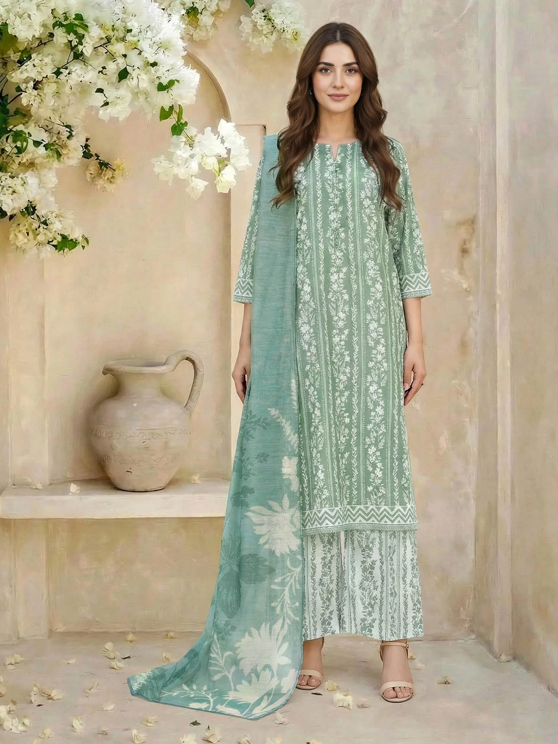 3 Piece Lawn Suit- Printed (Unstitched) - Image 2