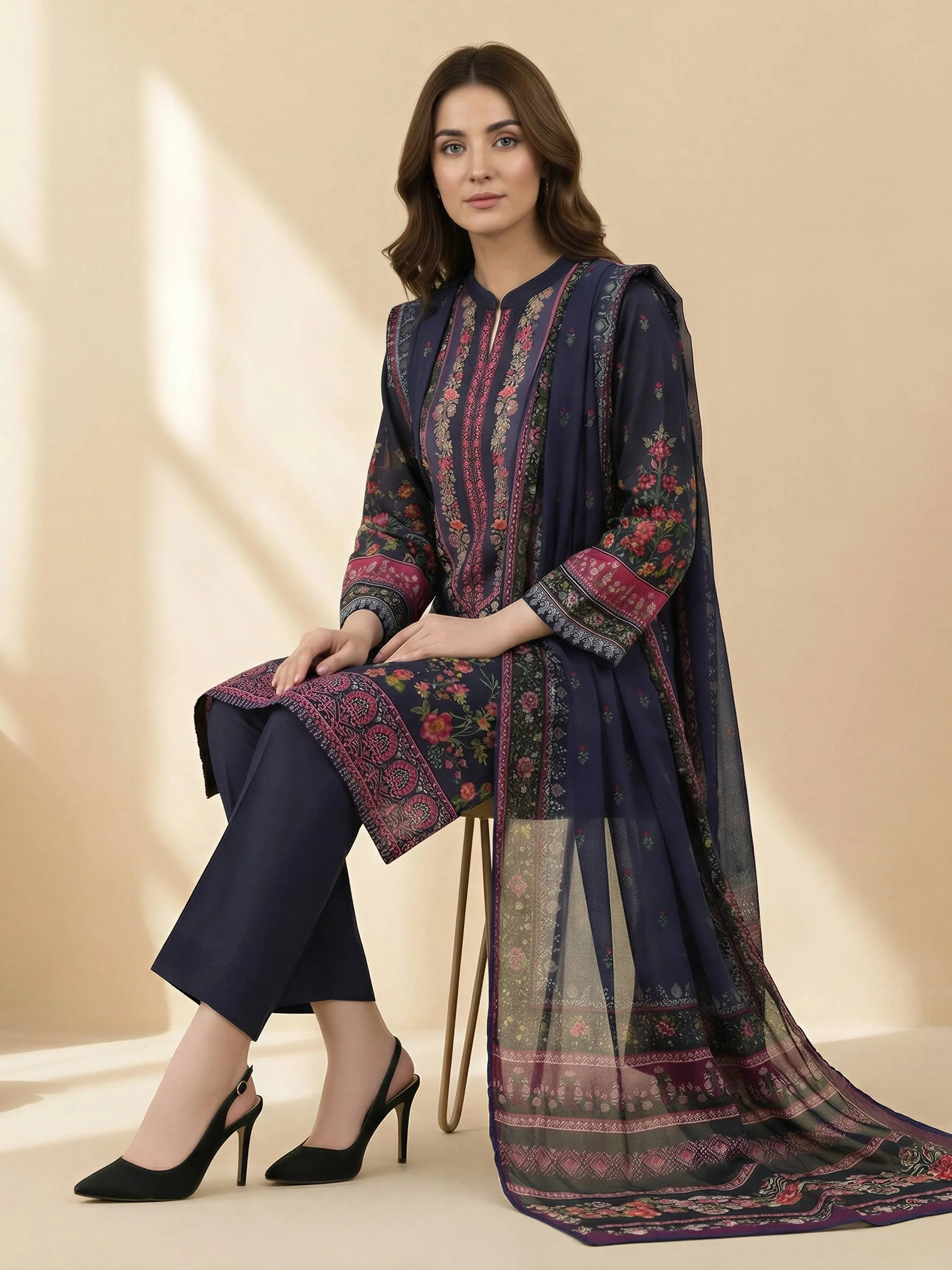 3 Piece Lawn Suit -Printed (Unstitched) - Image 2