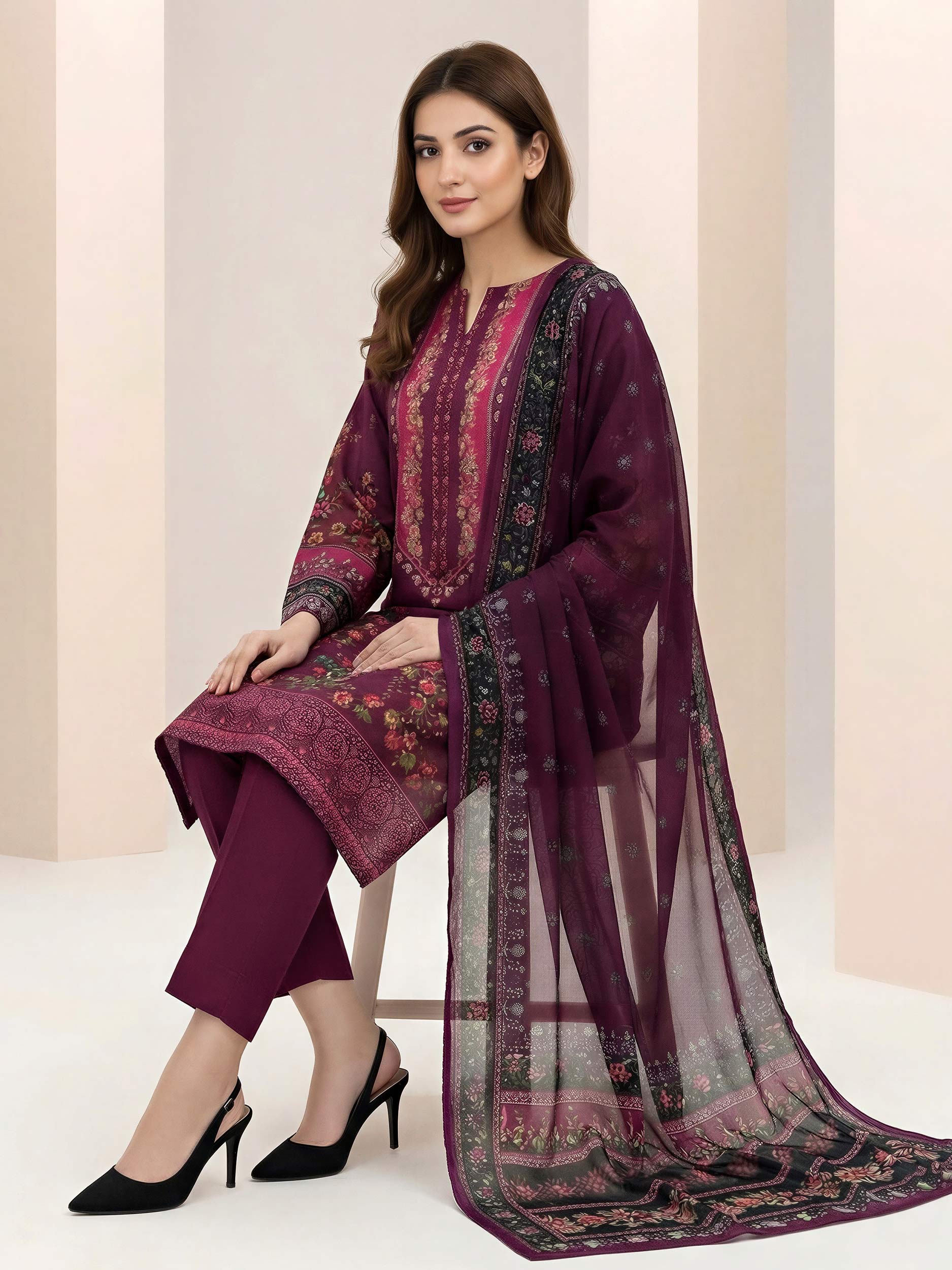 3 Piece Lawn Suit -Printed (Unstitched) - Image 3