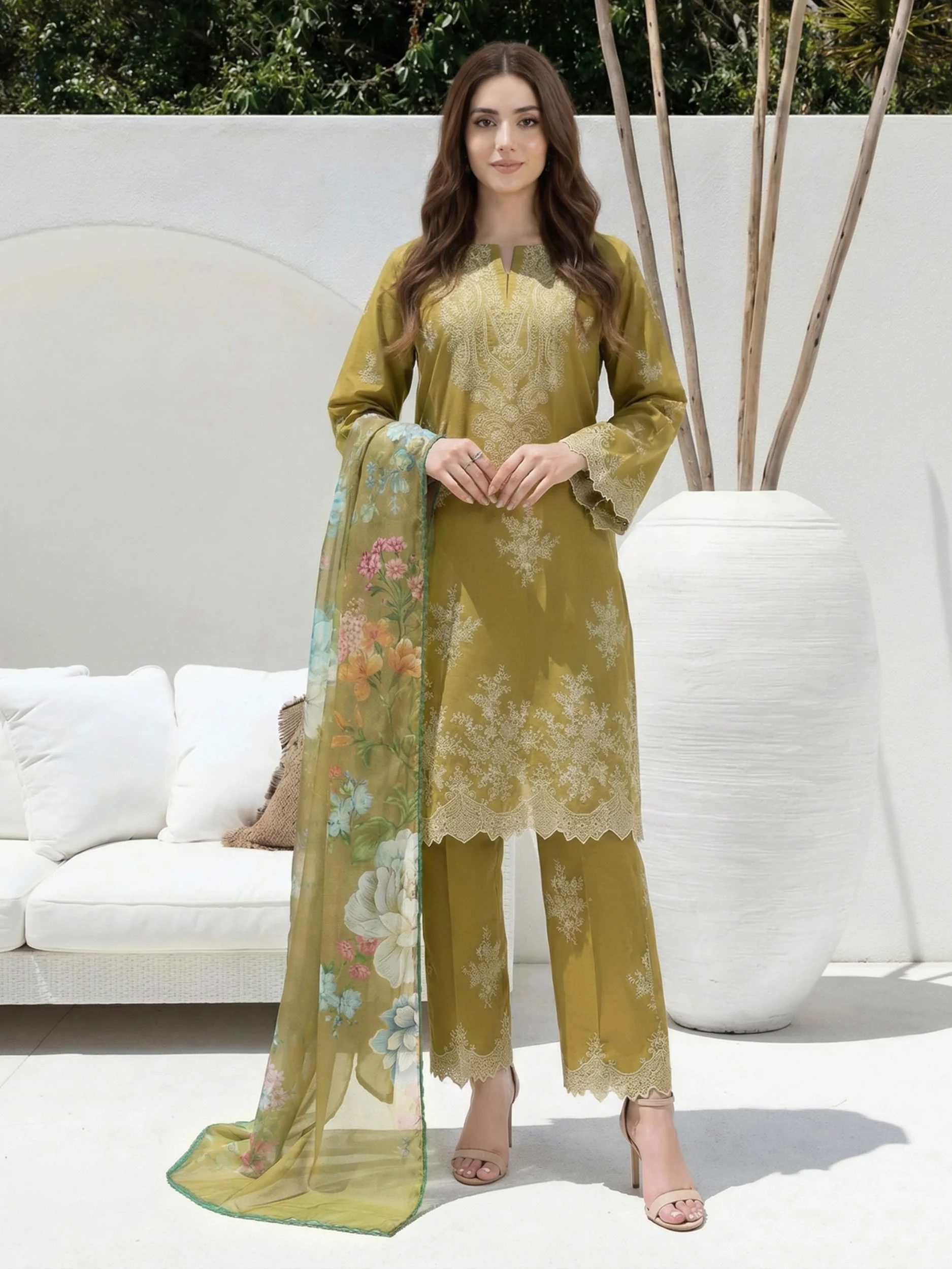 3 Piece Lawn Slub Suit (Unstitched) - Image 2