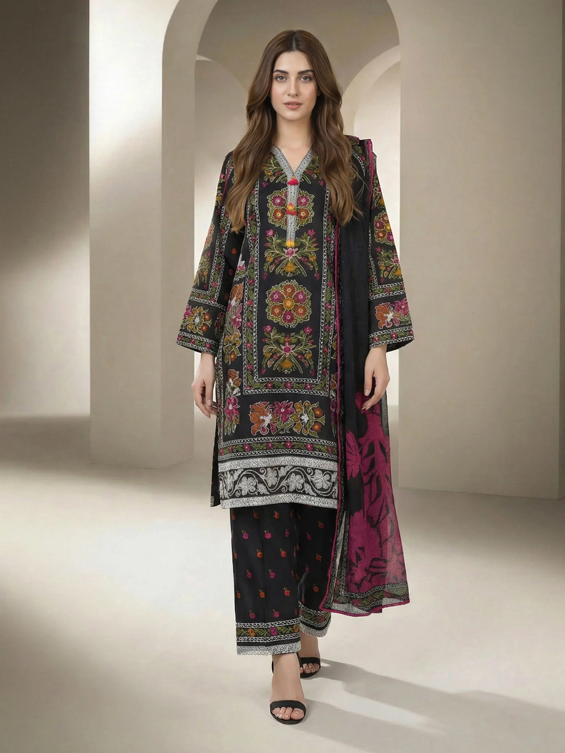 3 Piece Lawn Suit- Printed (Unstitched) - Image 2