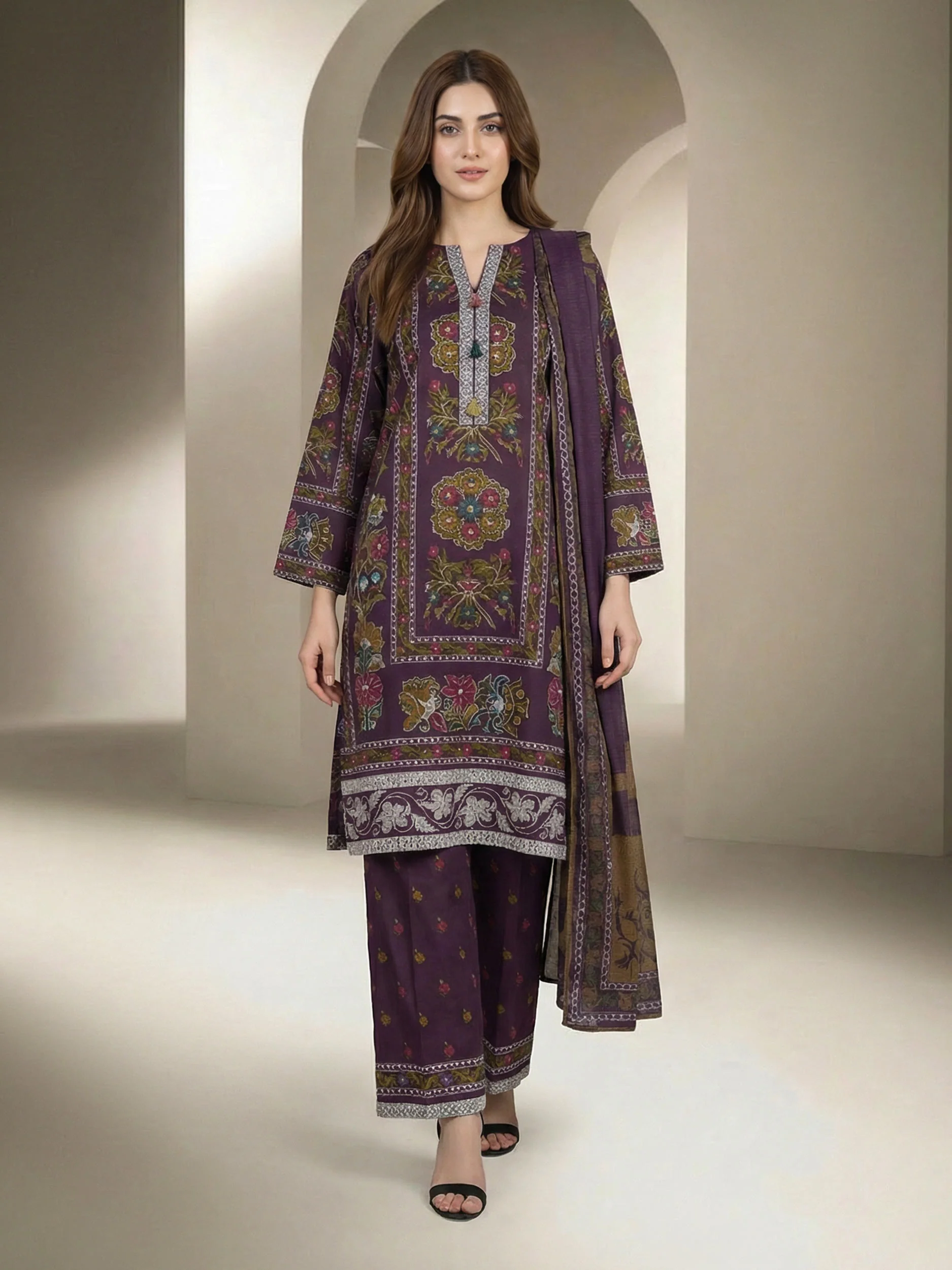 3 Piece Lawn Suit- Printed (Unstitched) - Image 2