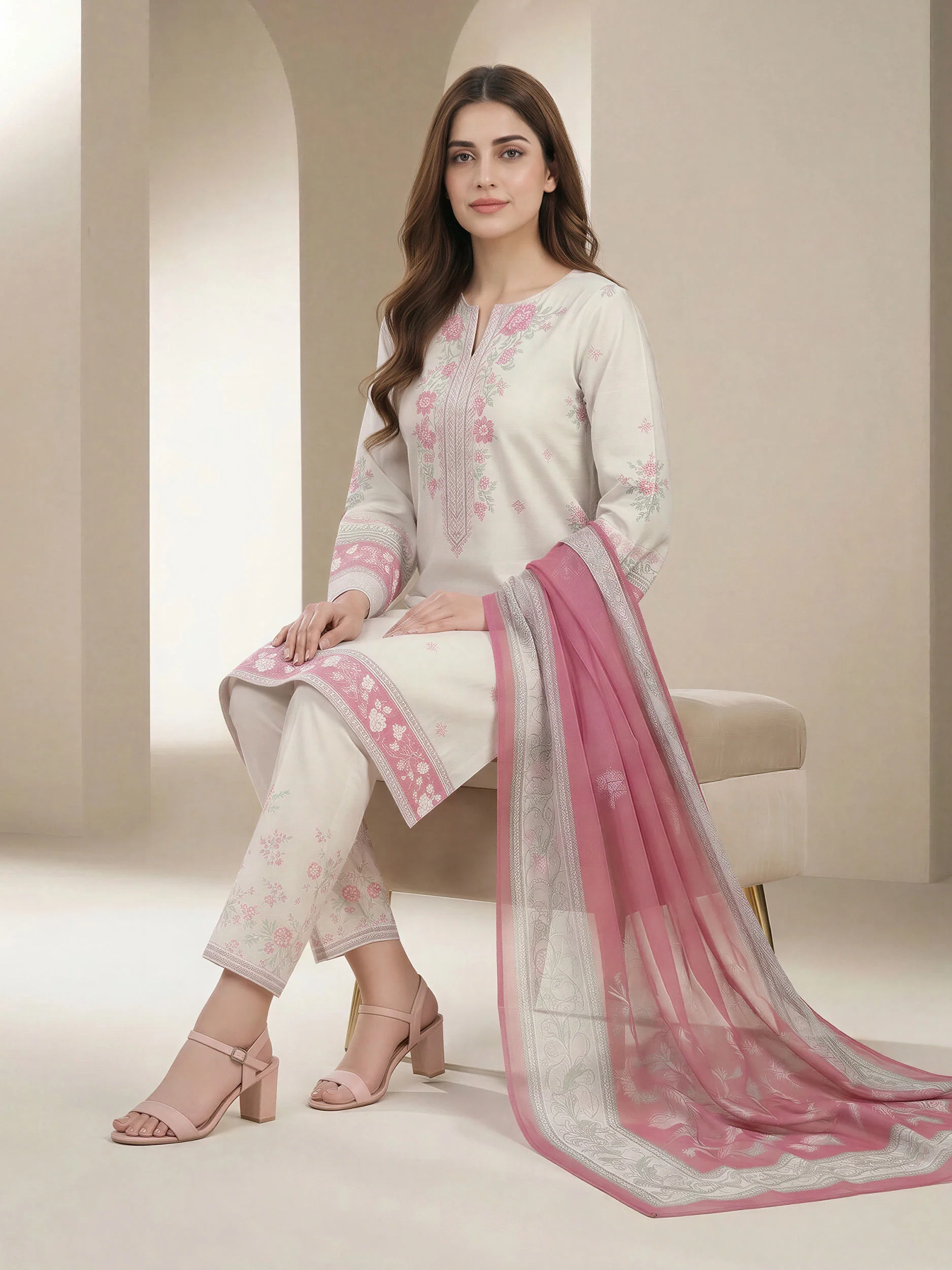 3 Piece Lawn Suit- Printed (Unstitched) - Image 2