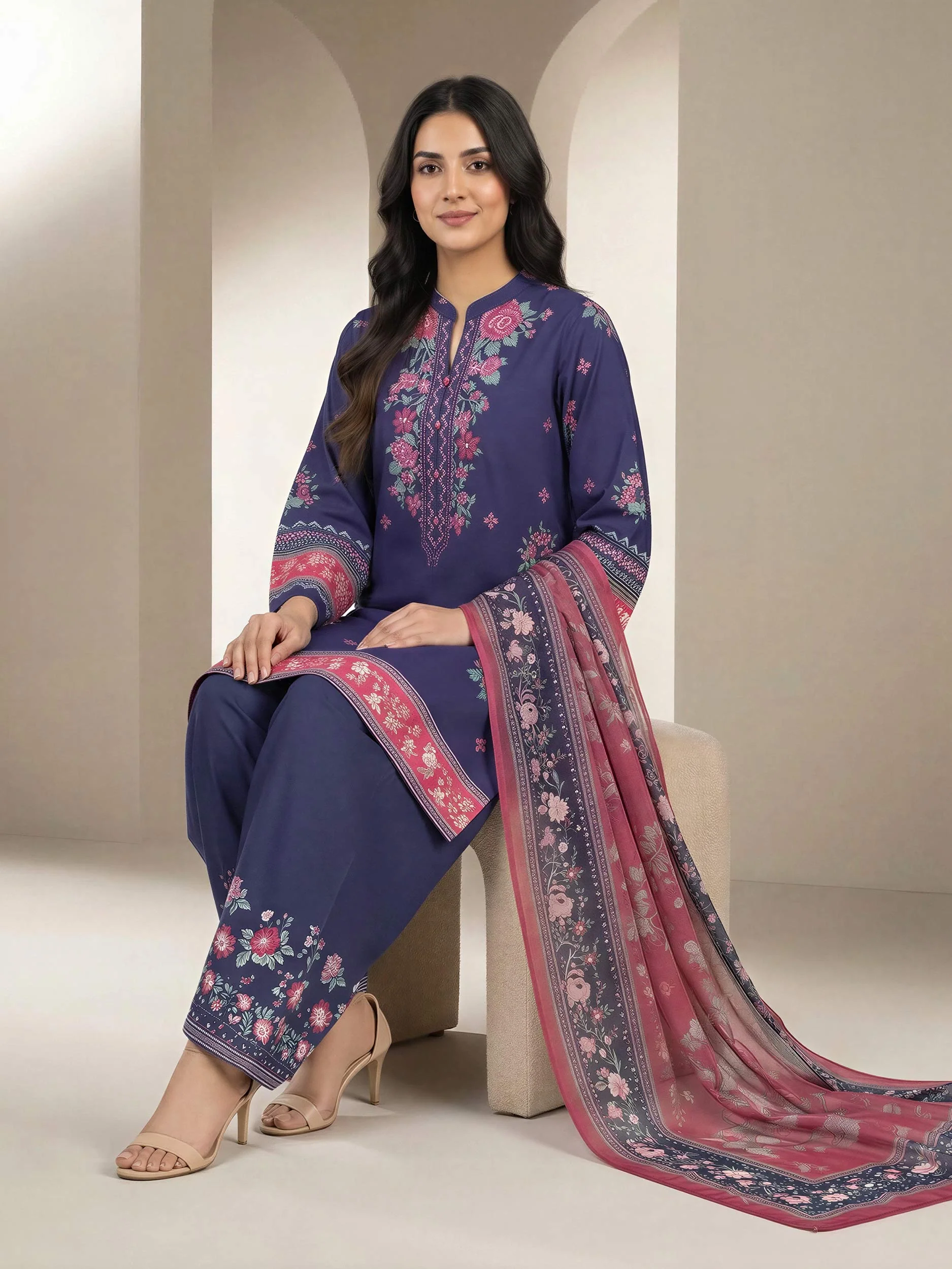 3 Piece Lawn Suit- Printed (Unstitched) - Image 2