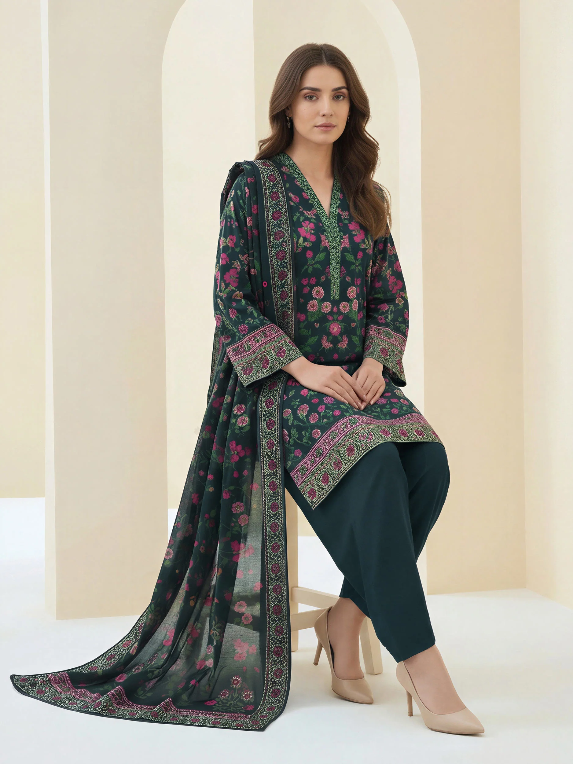 3 Piece Lawn Suit- Printed (Unstitched) - Image 3