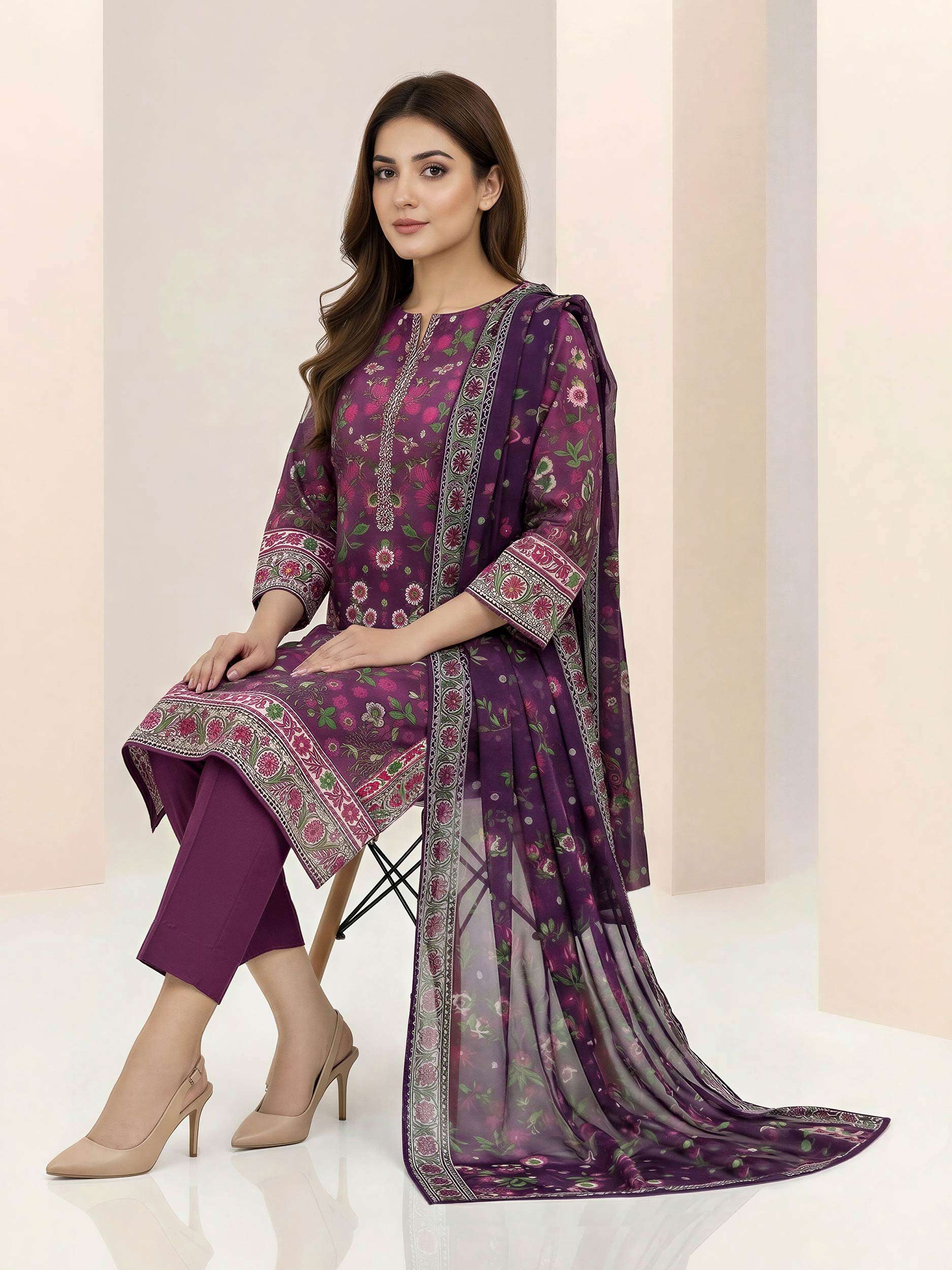 3 Piece Lawn Suit- Printed (Unstitched) - Image 4