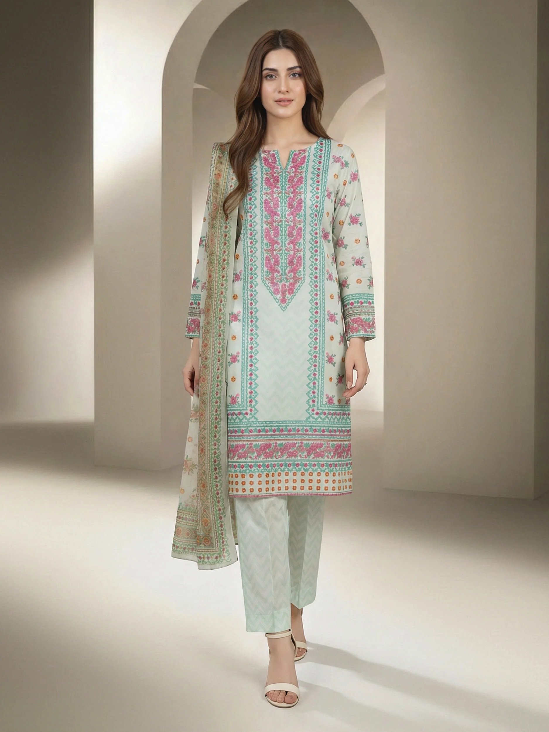3 Piece Lawn Suit- Printed (Unstitched) - Image 2