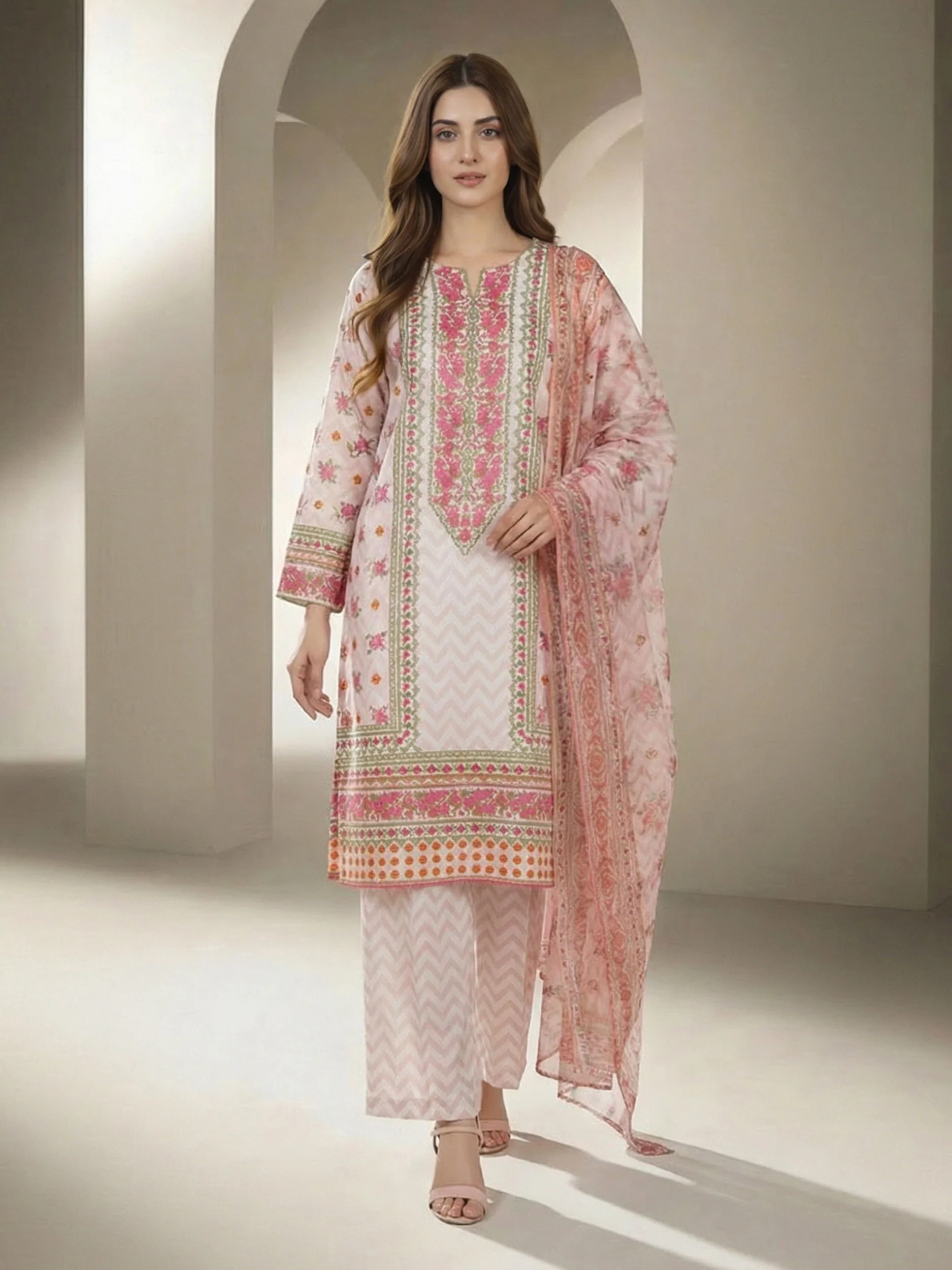 3 Piece Lawn Suit- Printed (Unstitched) - Image 2