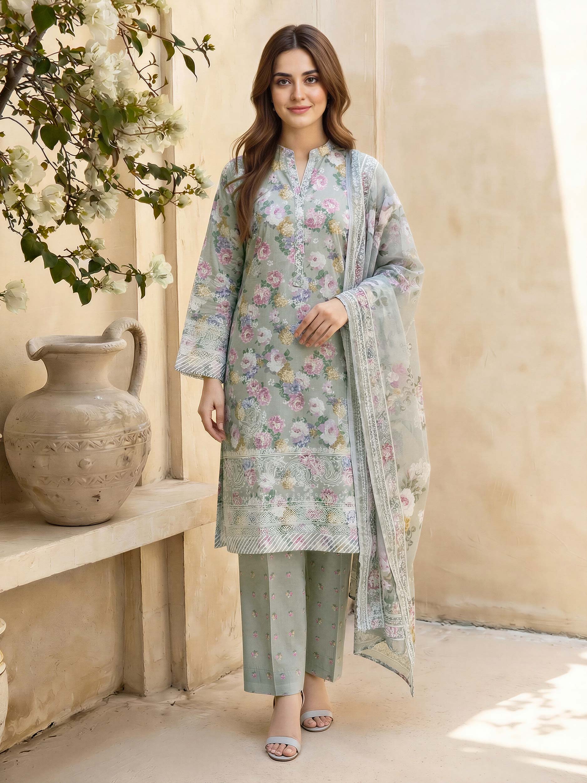 3 Piece Lawn Suit- Printed (Unstitched) - Image 2