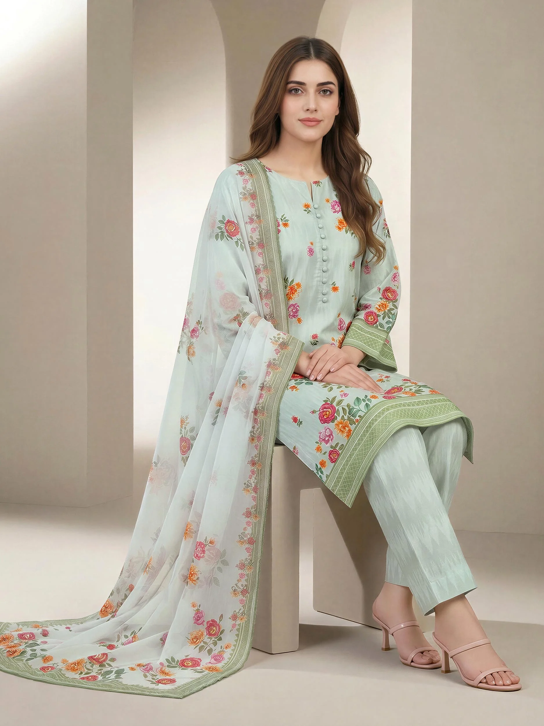 3 Piece Lawn Slub Suit- Printed (Unstitched) - Image 2