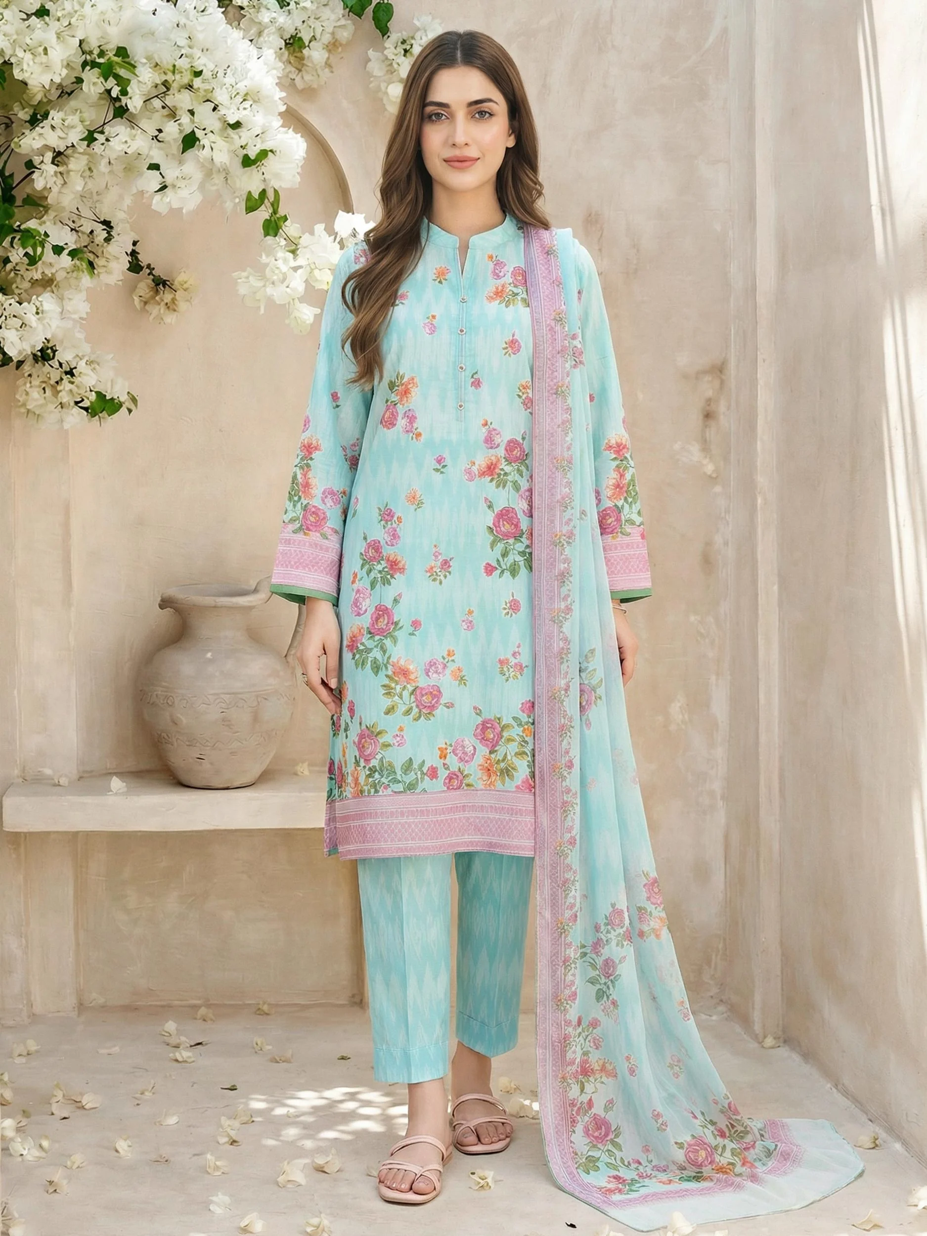 3 Piece Lawn Slub Suit- Printed (Unstitched) - Image 2