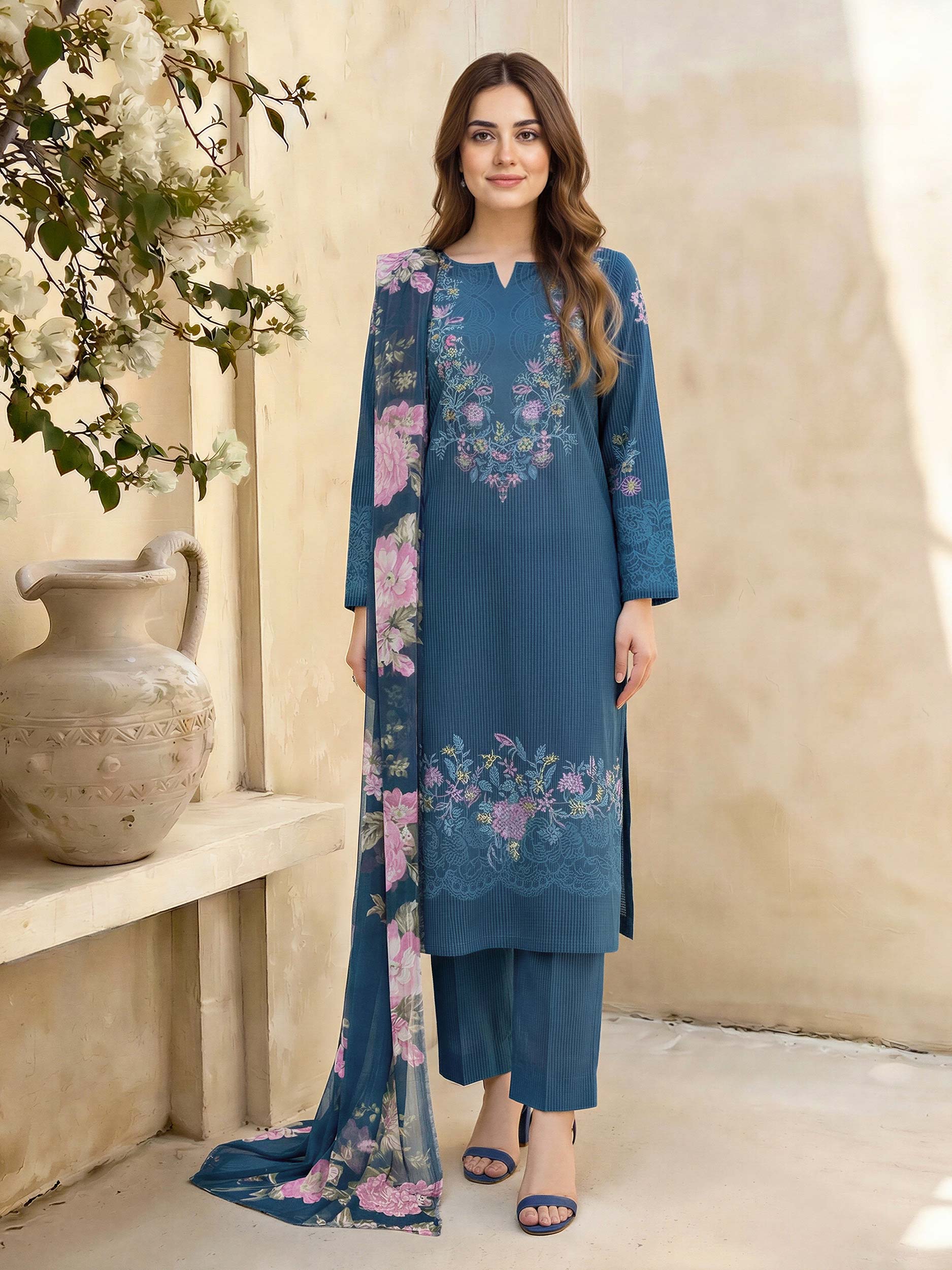3 Piece Lawn Suit- Printed (Unstitched) - Image 2