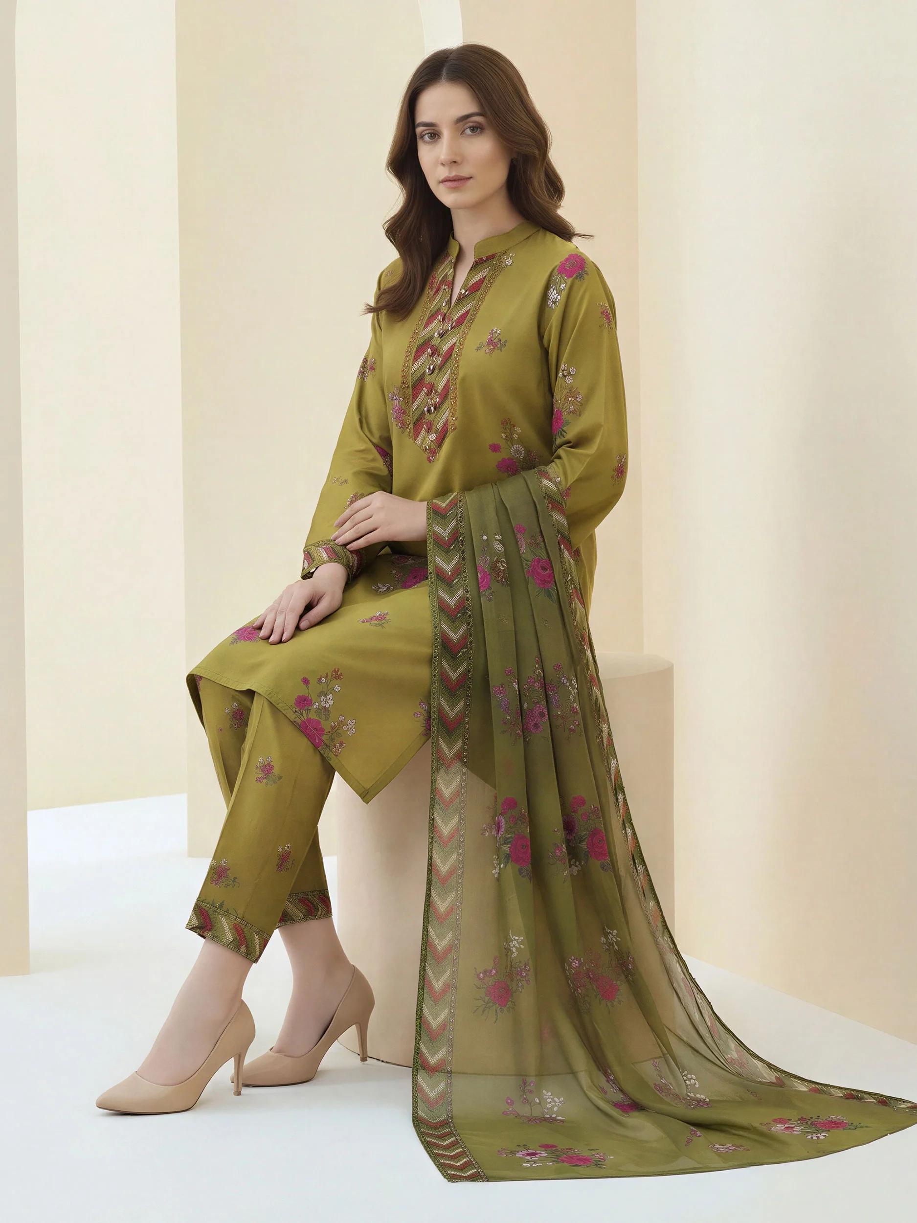 3 Piece Lawn Suit- Printed (Unstitched) - Image 2