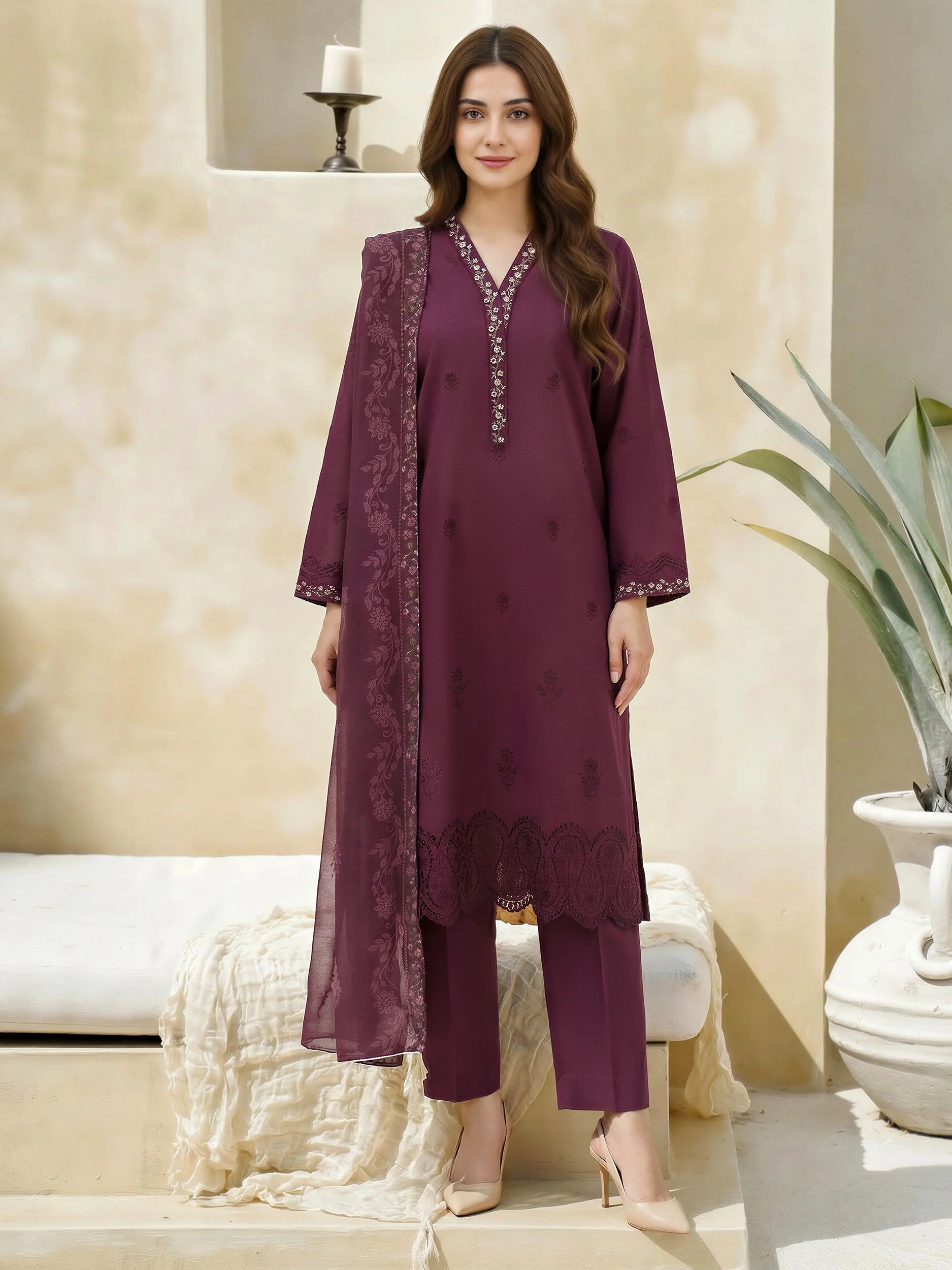3 Piece Lawn Suit-Embroidered (Unstitched) - Image 2