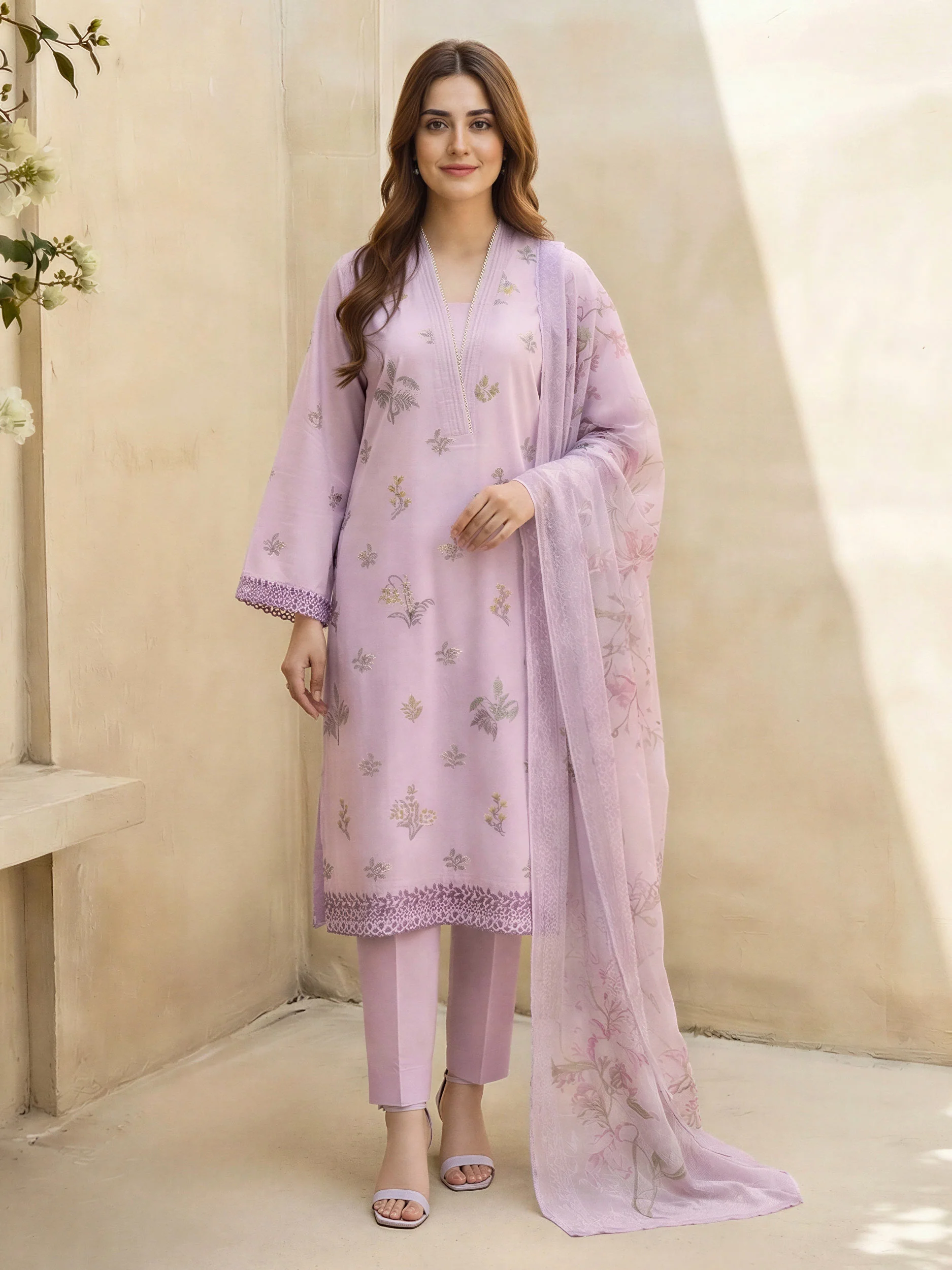 3 Piece Lawn Suit- Embroidered (Unstitched) - Image 2