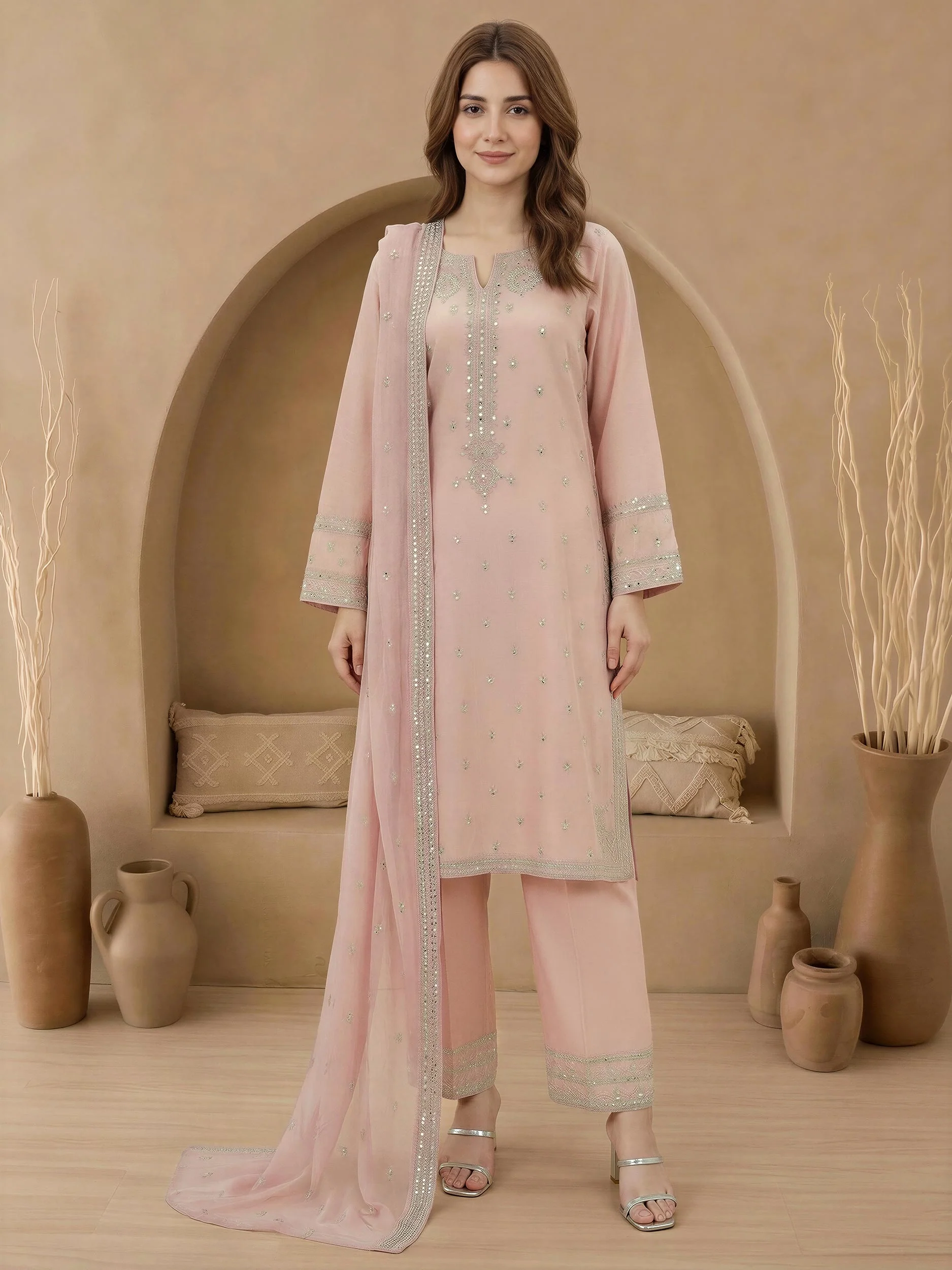 3 Piece Cambric Suit-Embroidered (Unstitched) - Image 2