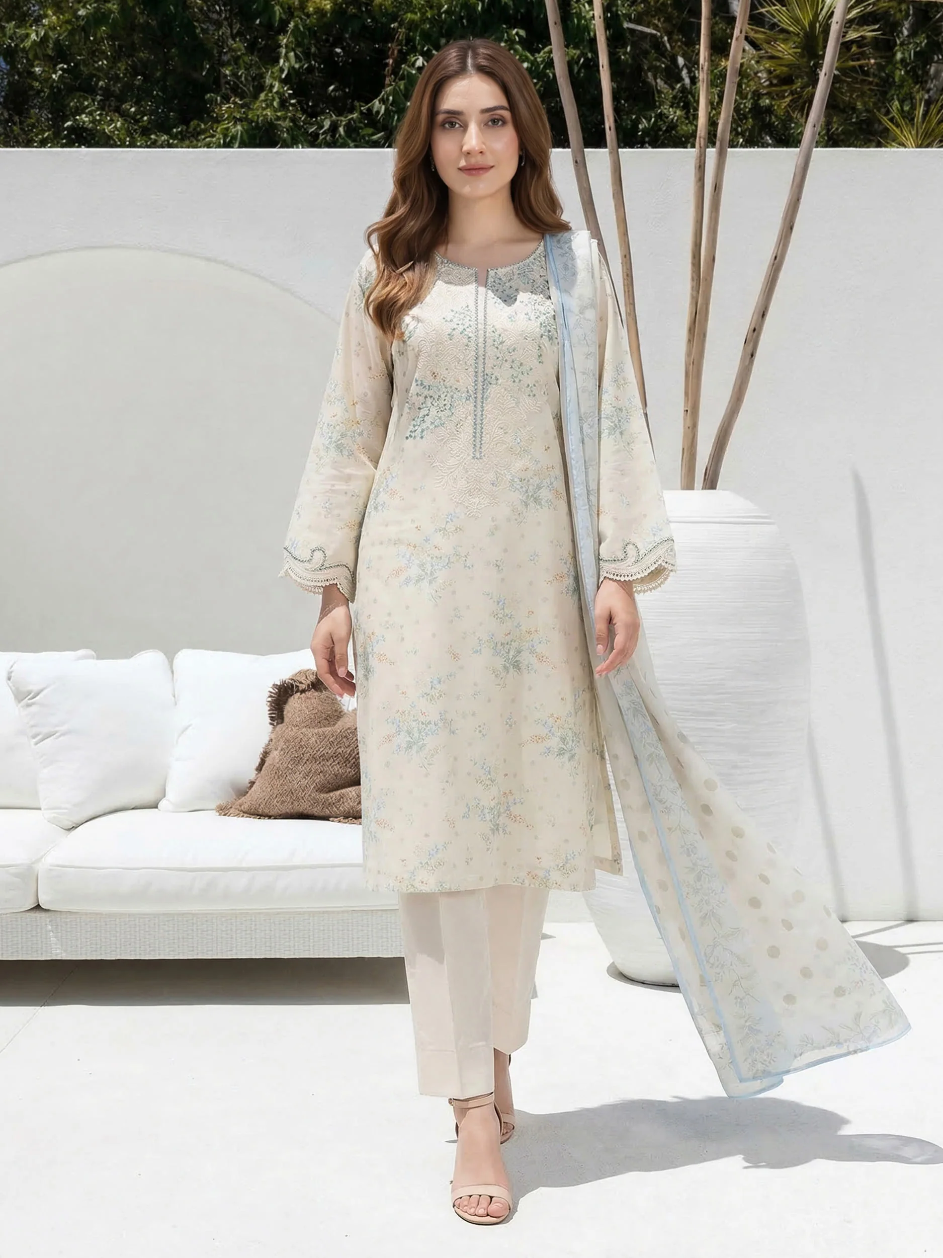 3 Piece Premium Lawn Suit- Embroidered (Unstitched) - Image 2