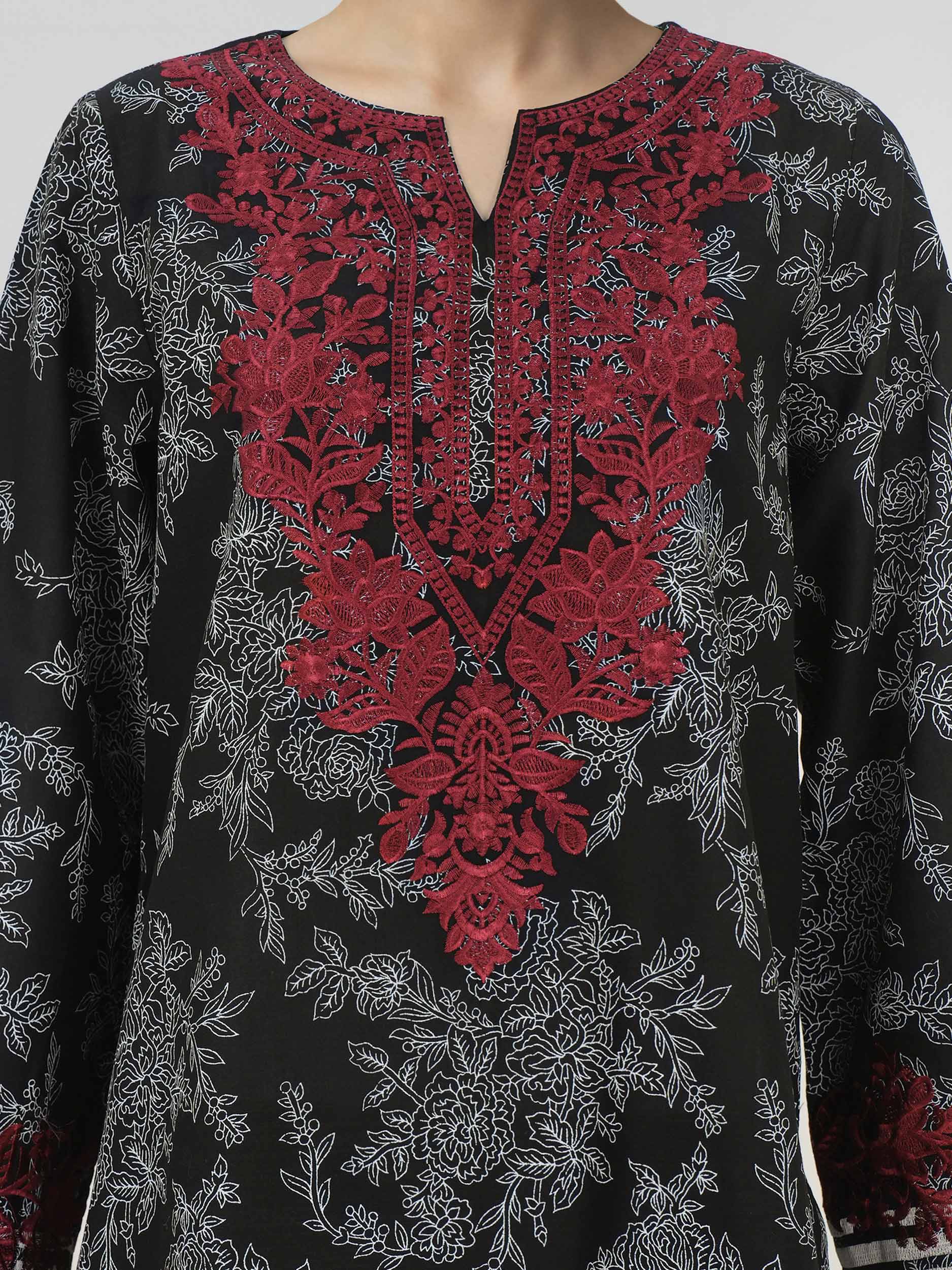 3 Piece Lawn Slub Suit-  Embroidered (Unstitched) - Image 4