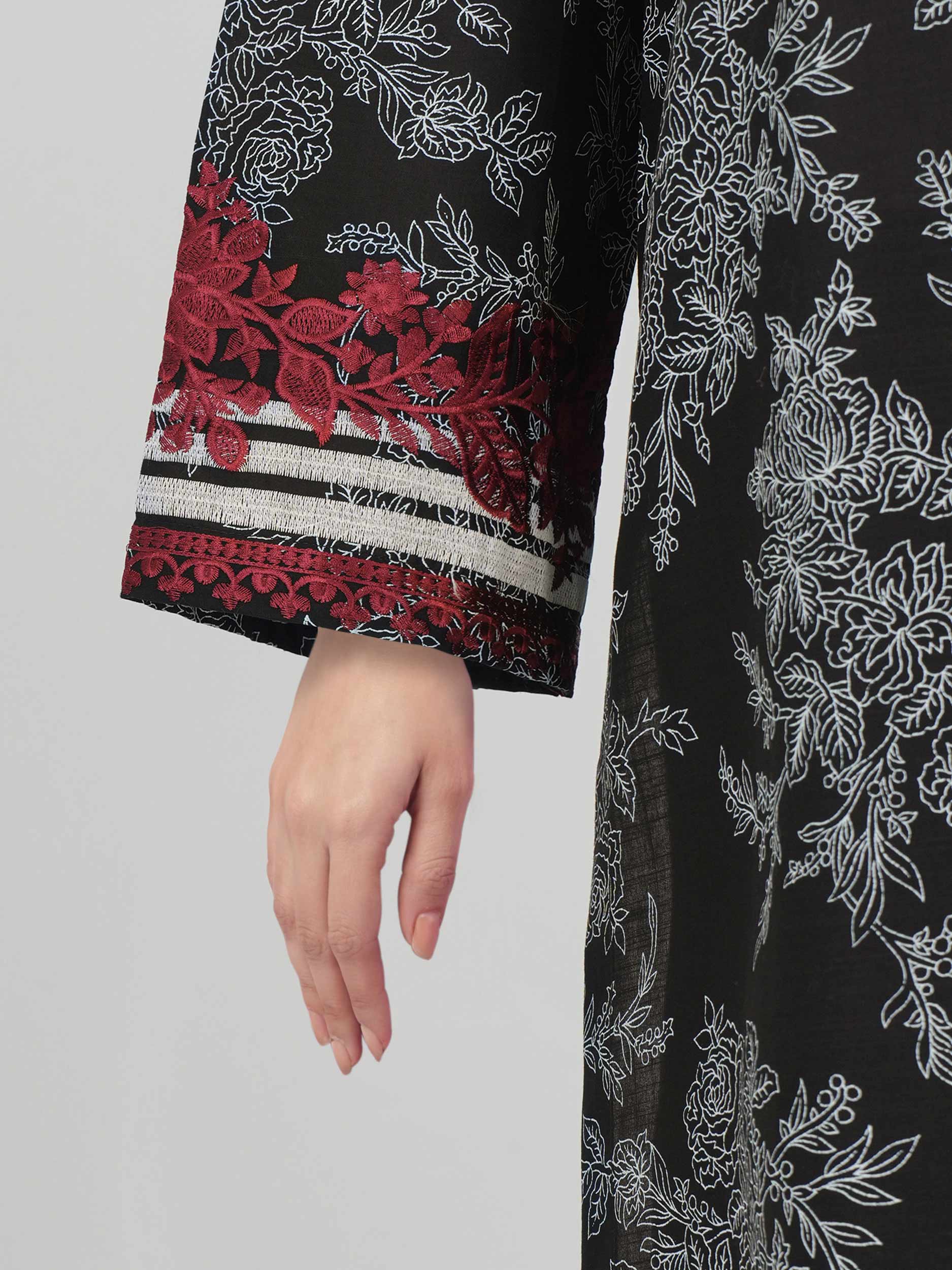 3 Piece Lawn Slub Suit-  Embroidered (Unstitched) - Image 5