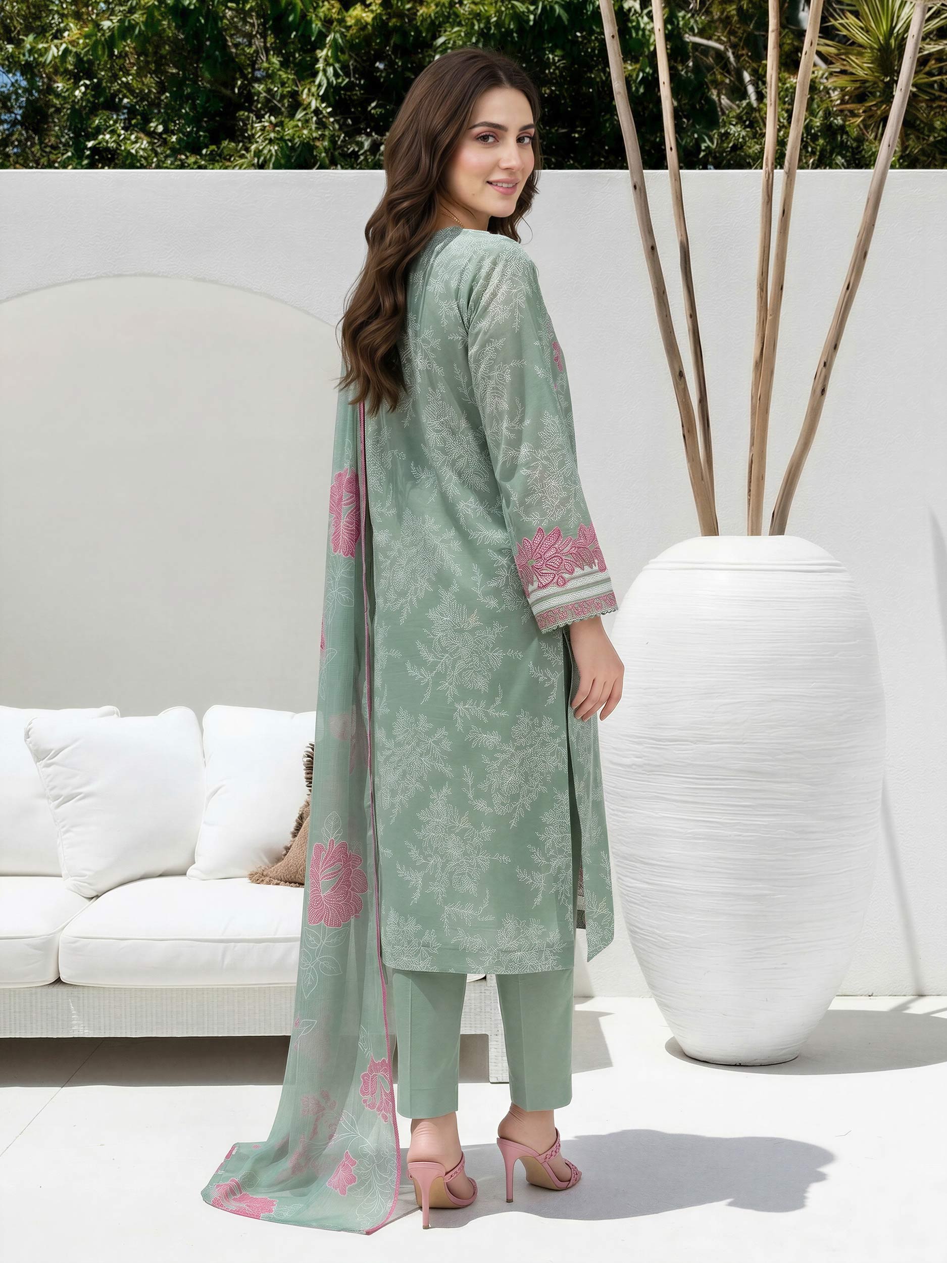 3 Piece Lawn Slub Suit-  Embroidered (Unstitched) - Image 3