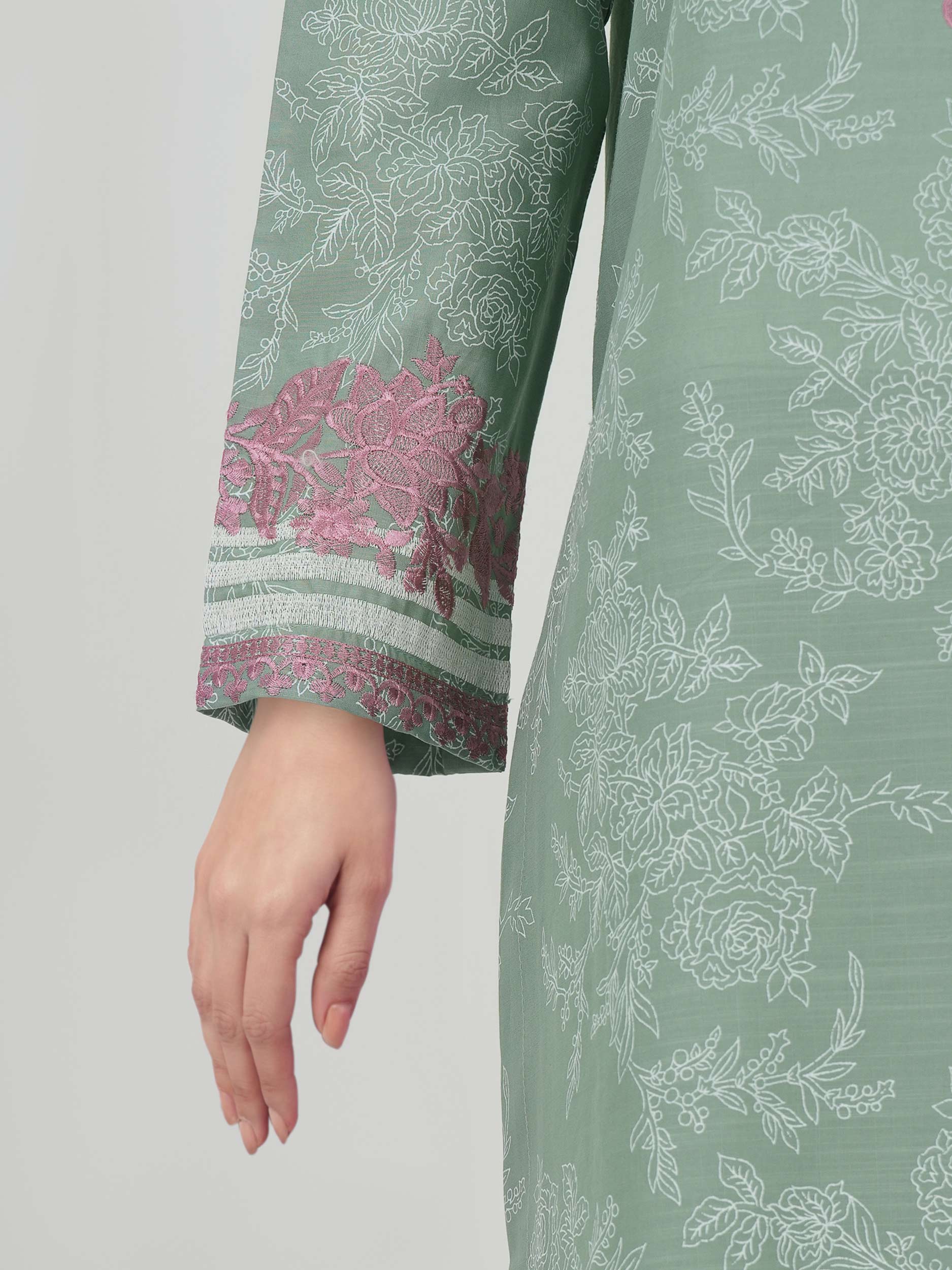 3 Piece Lawn Slub Suit-  Embroidered (Unstitched) - Image 5