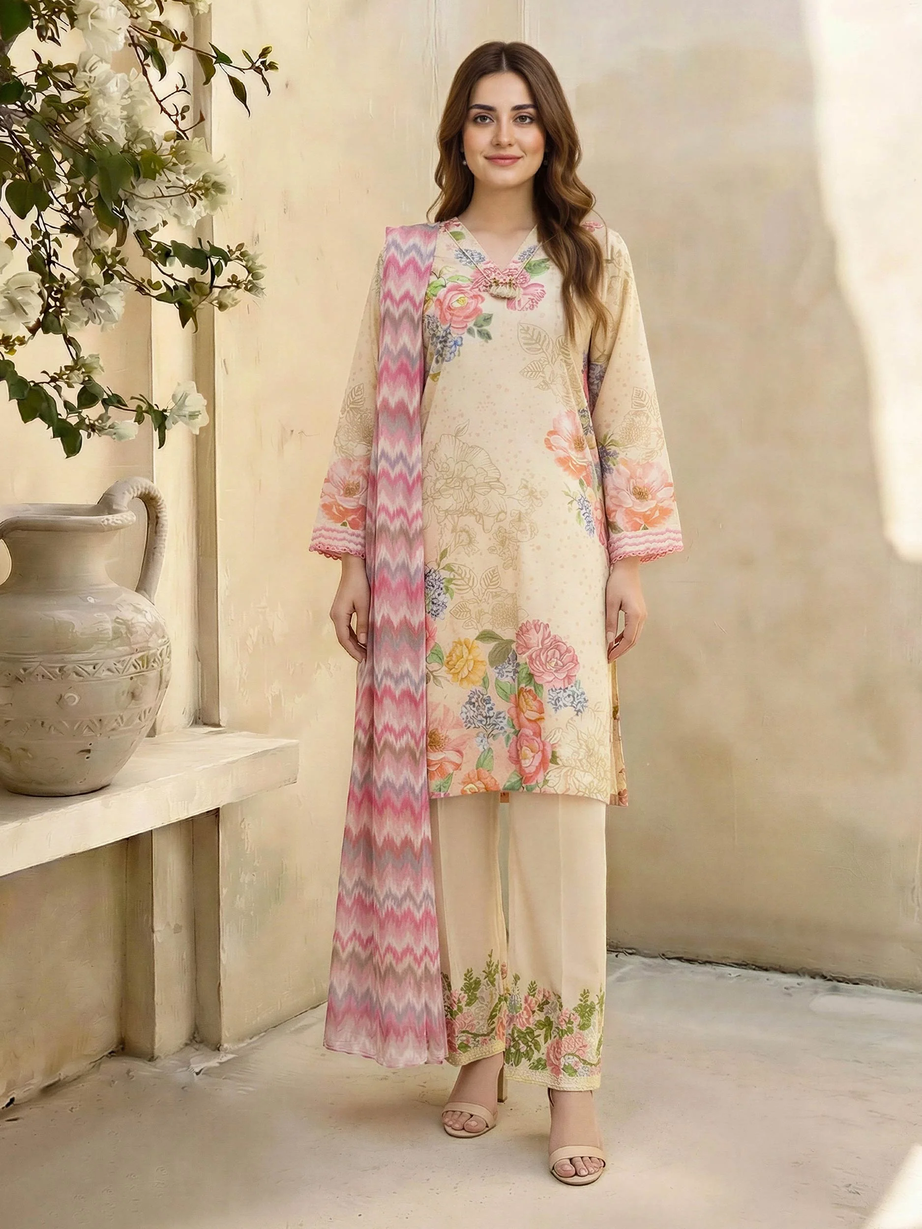 3 Piece Lawn Suit- Embroidered (Unstitched) - Image 2