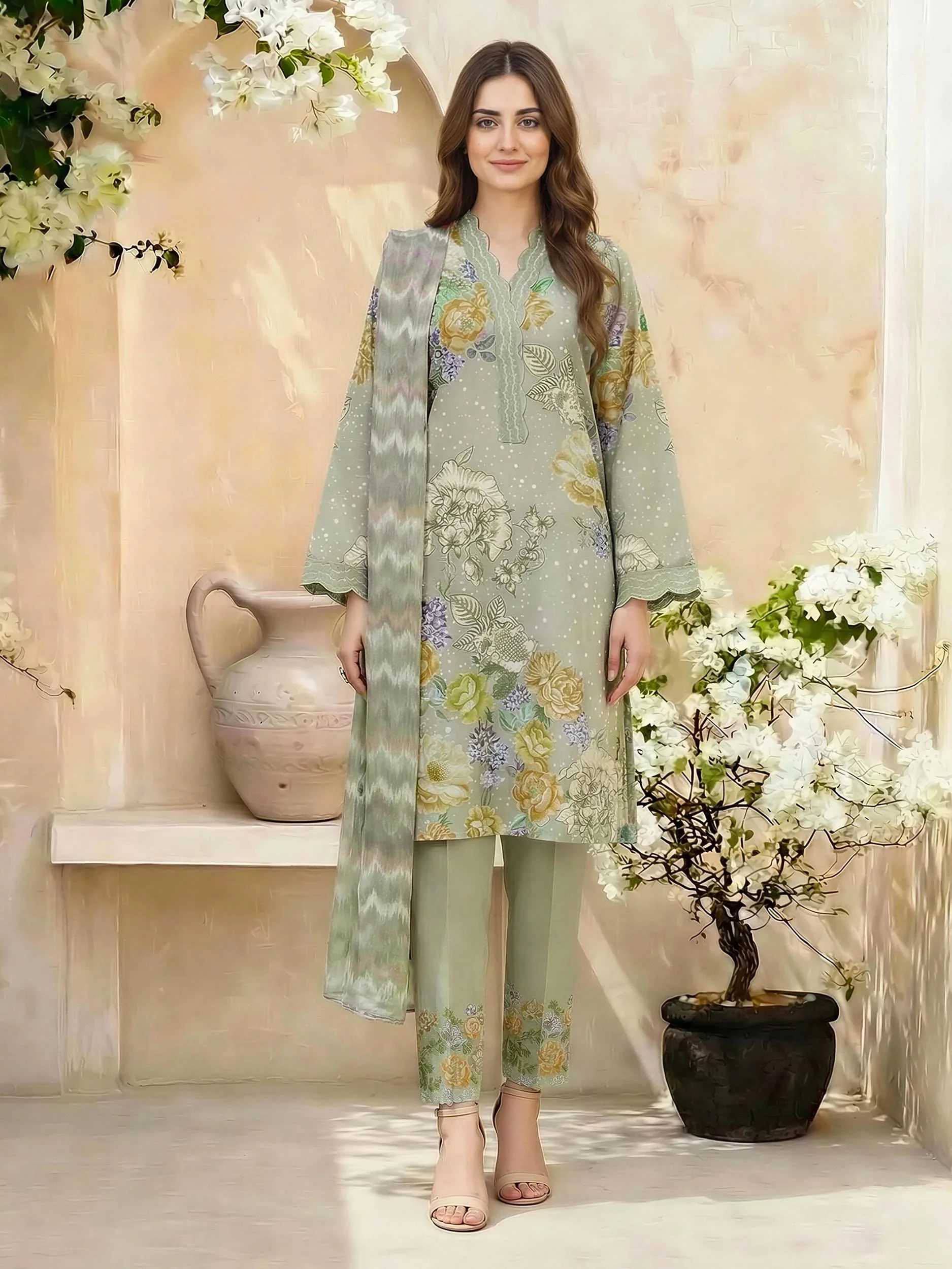3 Piece Lawn Suit- Embroidered (Unstitched) - Image 2
