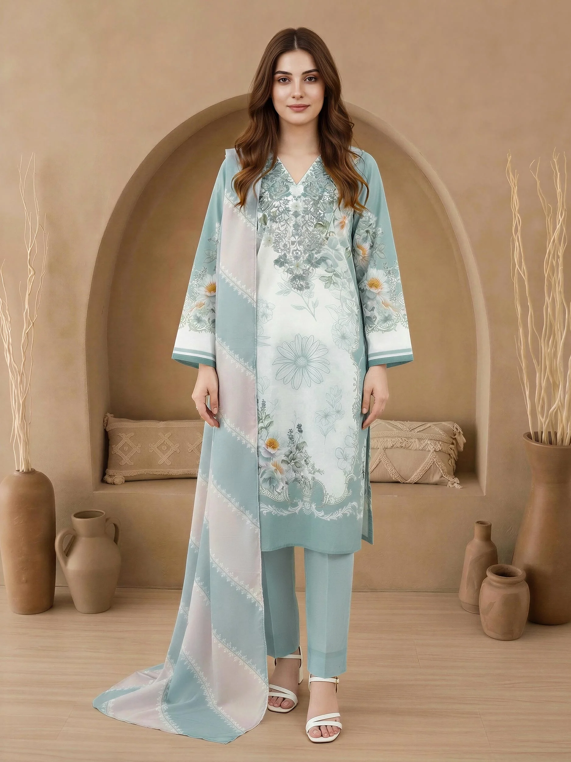 3 Piece Lawn Suit-Embroidered (Unstitched) - Image 2