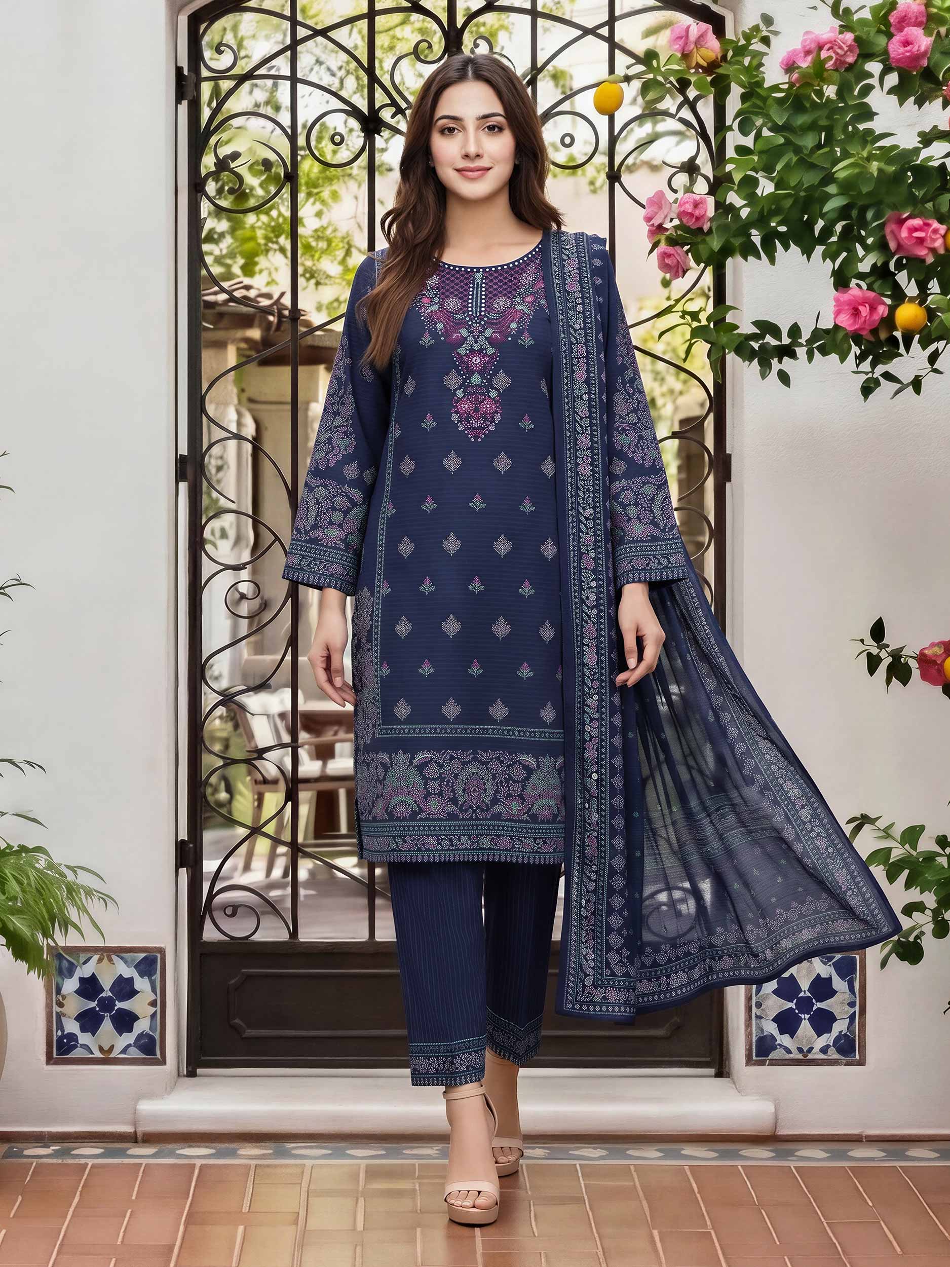 3 Piece Lawn Suit-  Embroidered (Unstitched) - Image 2