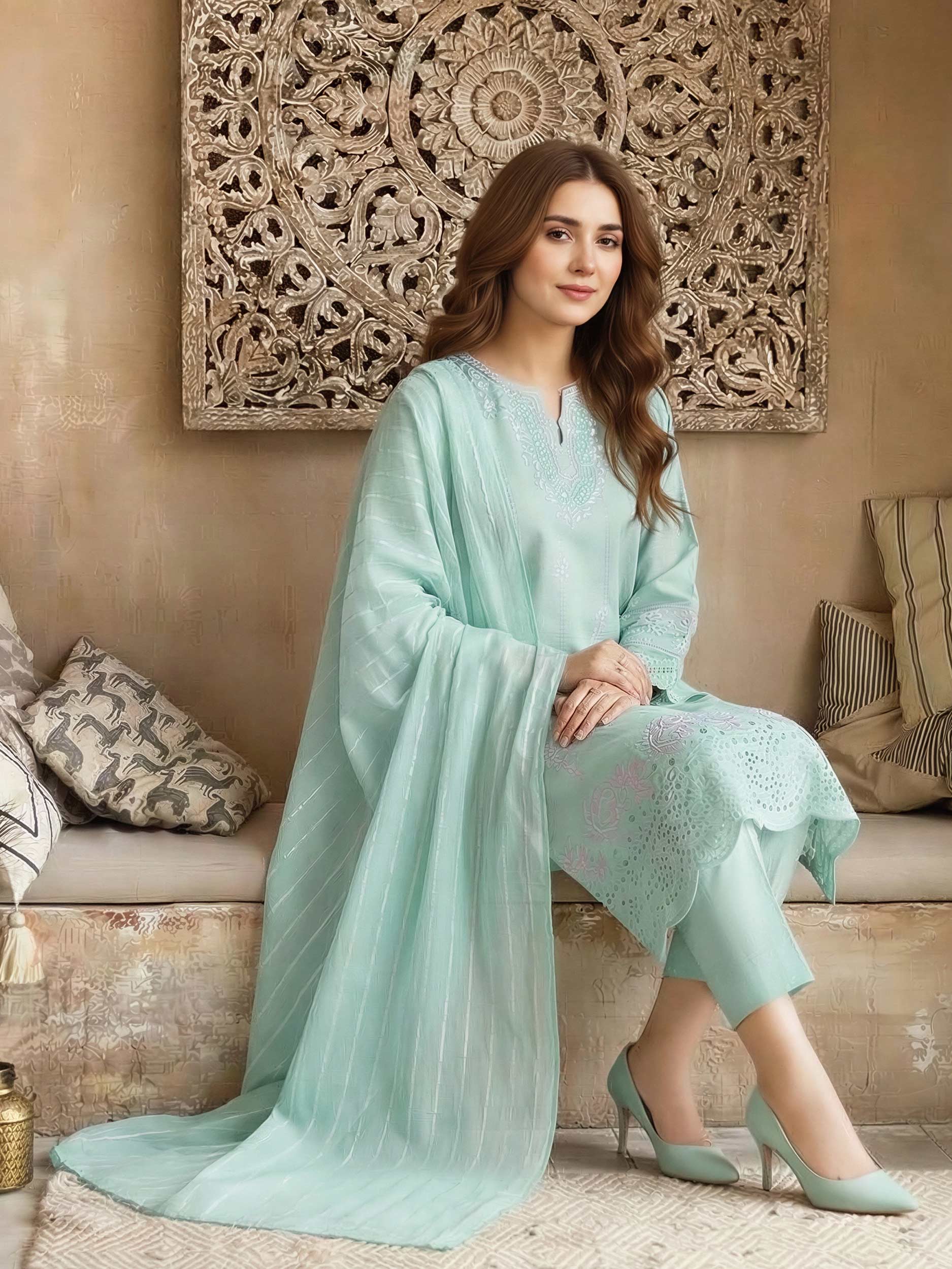 3 Piece Yarn Dyed Suit- Embroidered (Unstitched) - Image 3