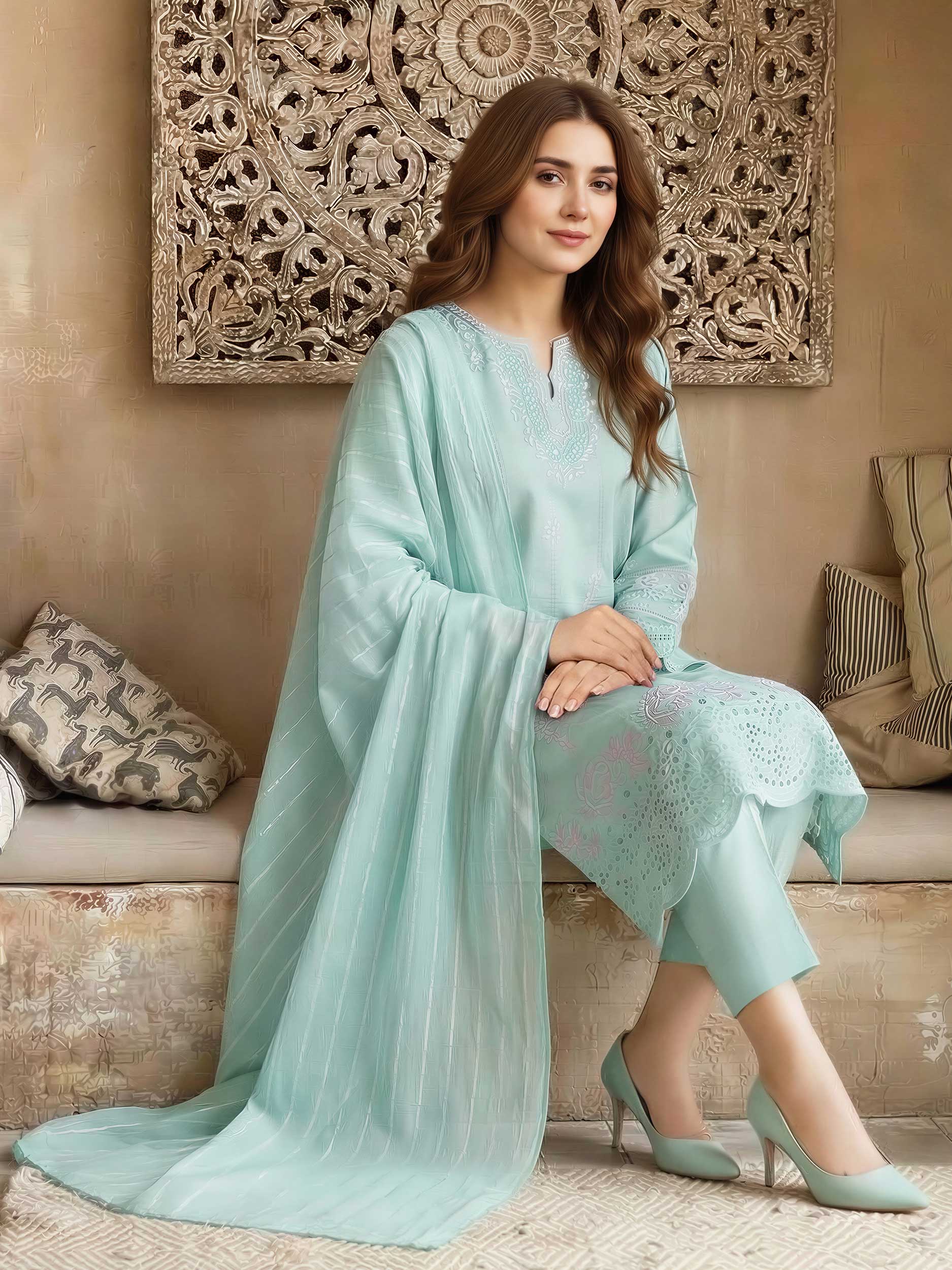 3 Piece Yarn Dyed Suit- Embroidered (Unstitched) - Image 4
