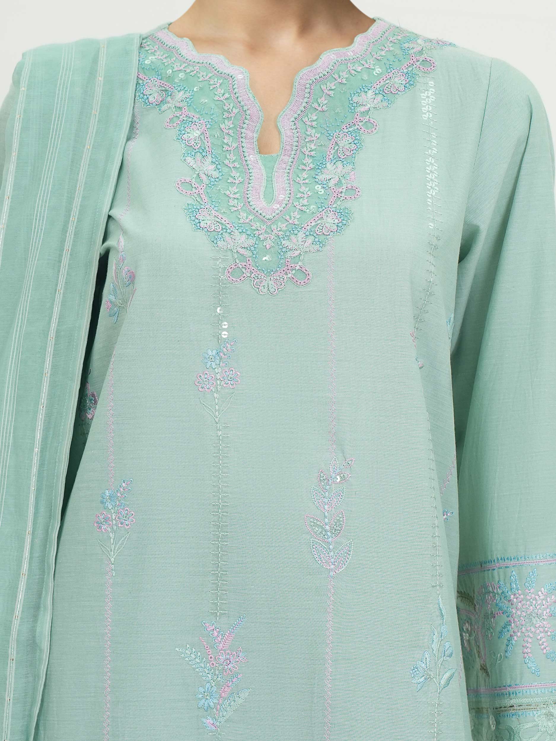 3 Piece Yarn Dyed Suit- Embroidered (Unstitched) - Image 5