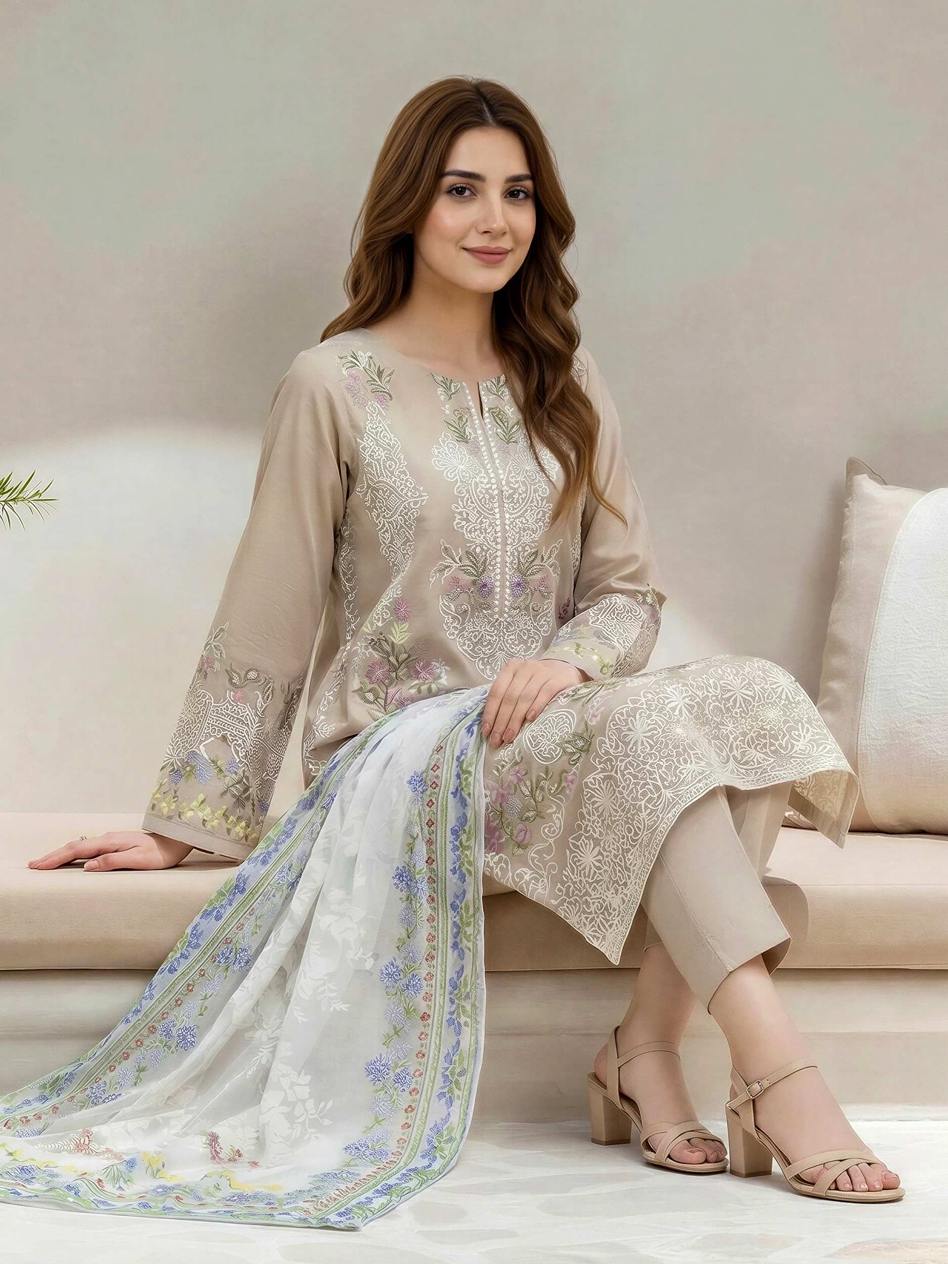 3 Piece Lawn Suit- Embroidered (Unstitched) - Image 3