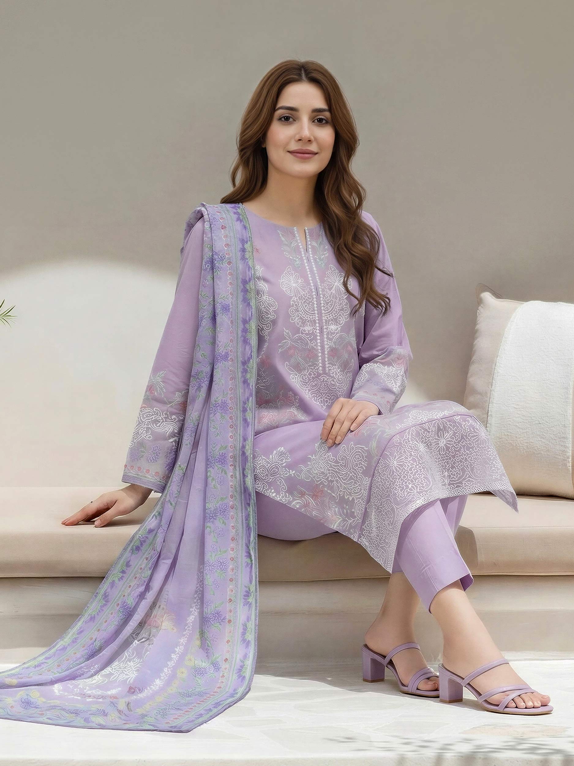 3 Piece Lawn Suit- Embroidered (Unstitched) - Image 3