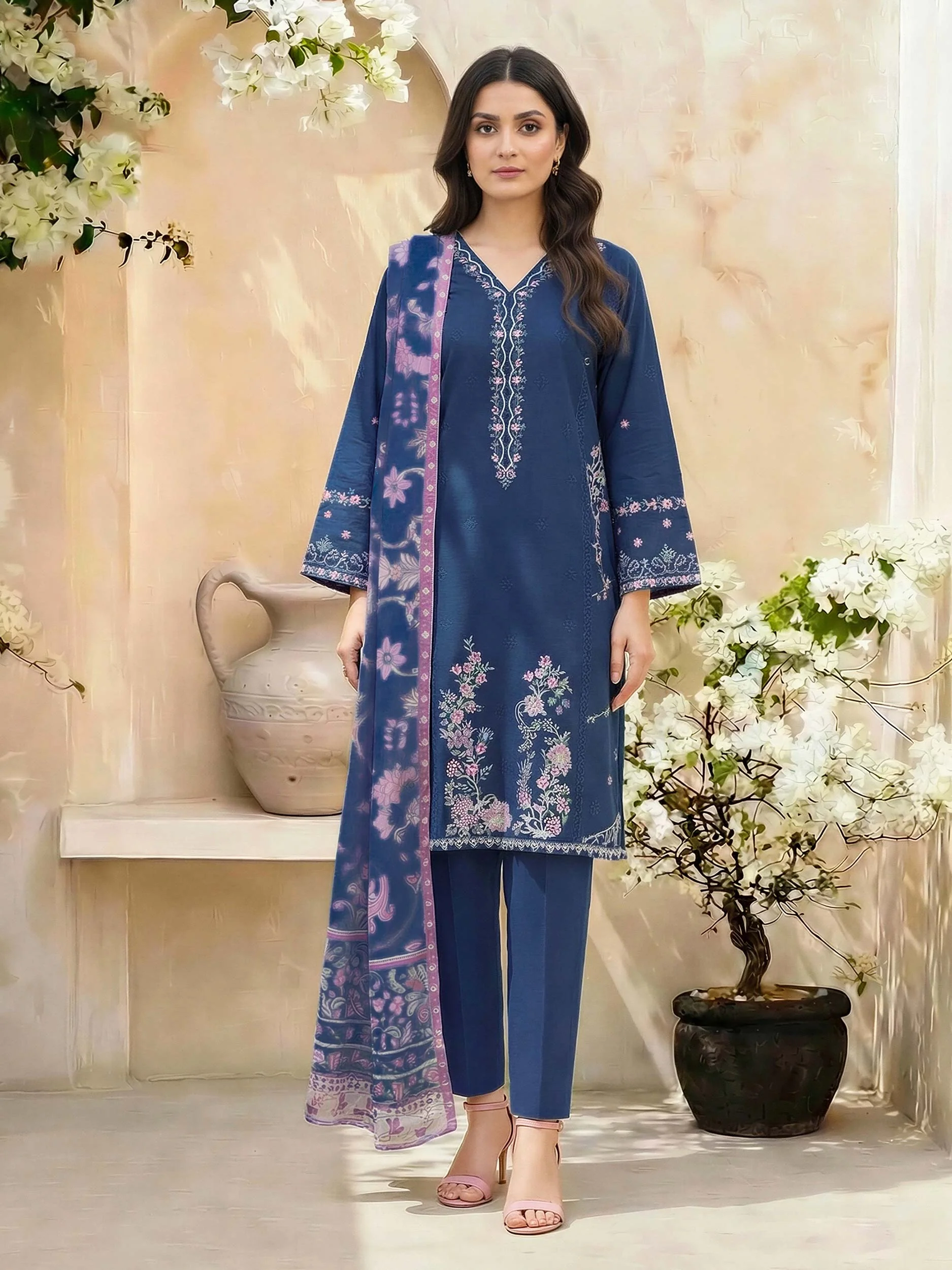 3 Piece Lawn Suit- Embroidered (Unstitched) - Image 2