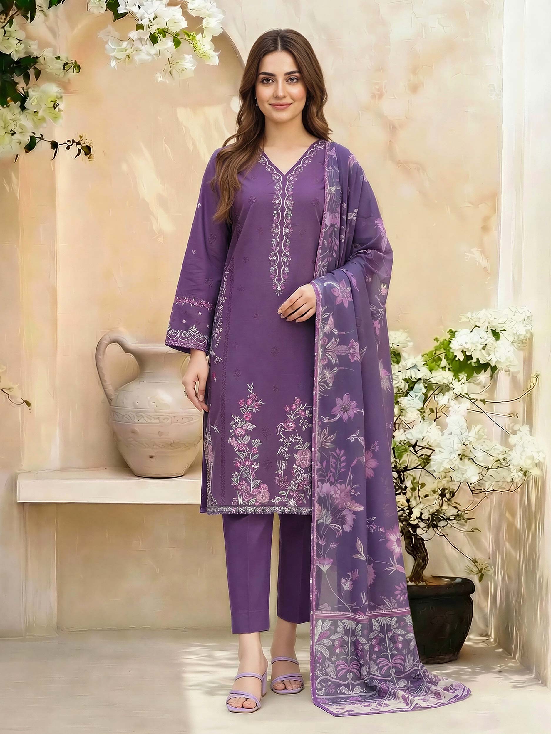 3 Piece Lawn Suit- Embroidered (Unstitched) - Image 2
