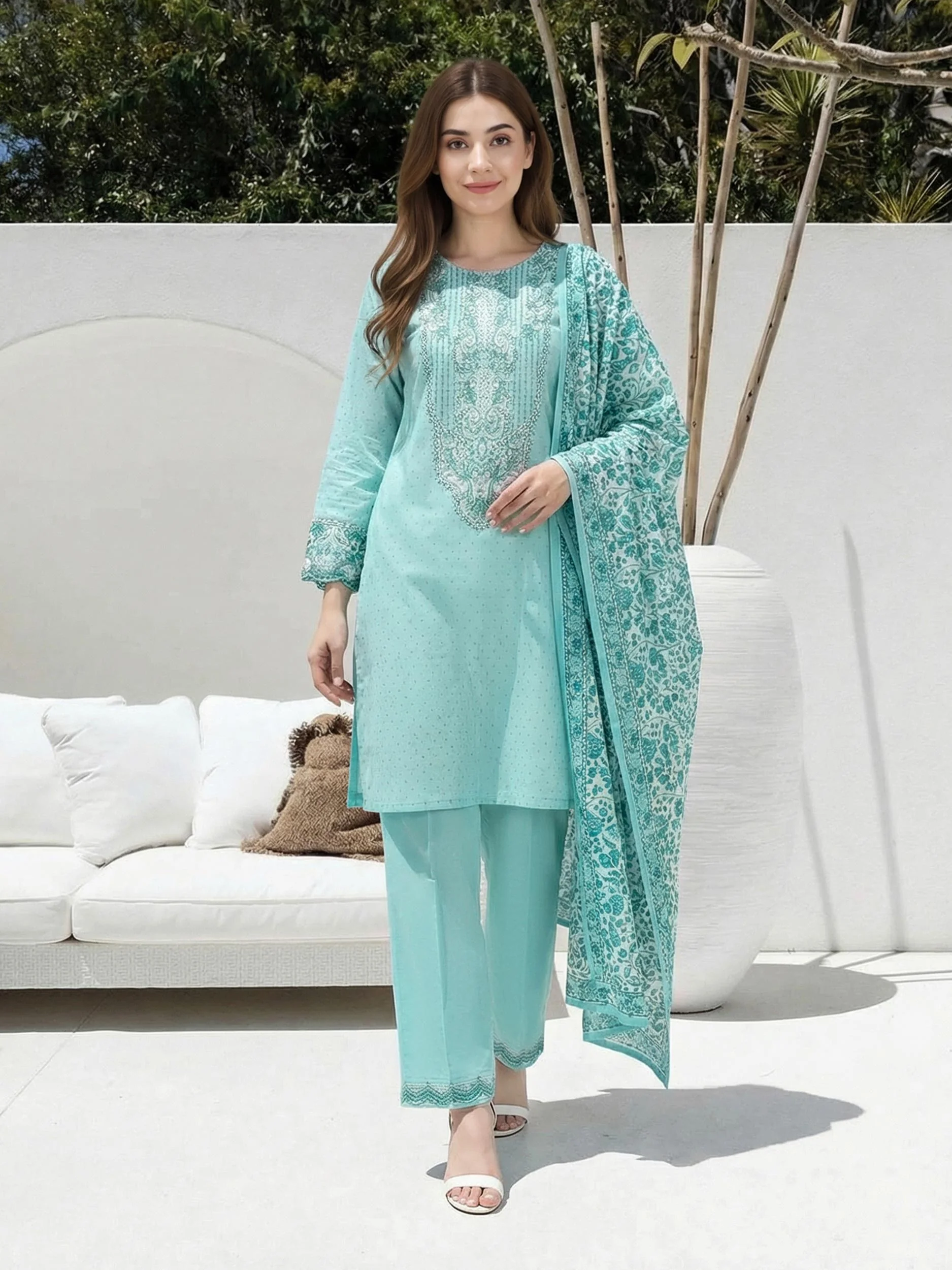3 Piece Lawn Suit- Embroidered (Unstitched) - Image 3