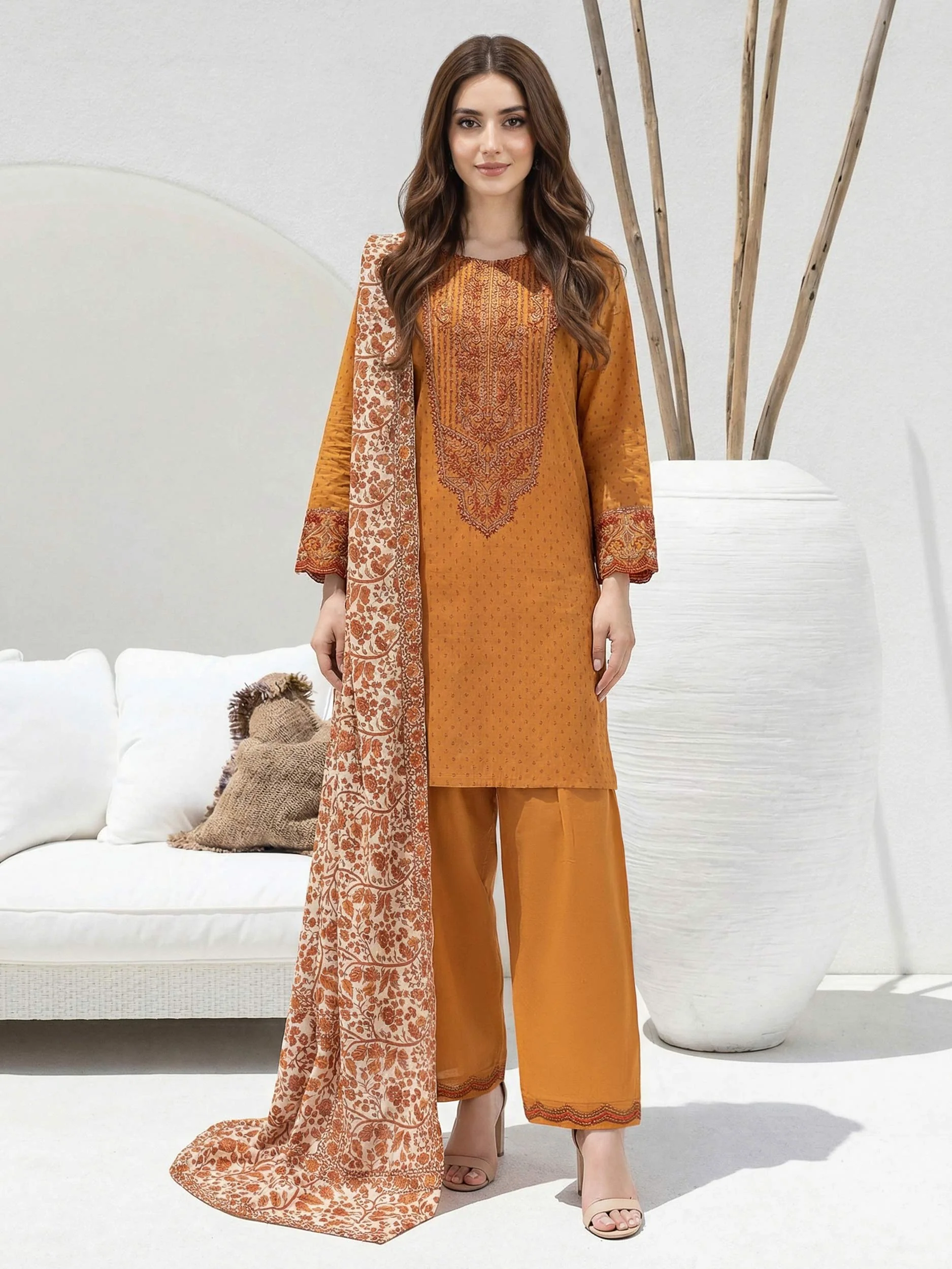 3 Piece Lawn Suit-  Embroidered (Unstitched) - Image 2
