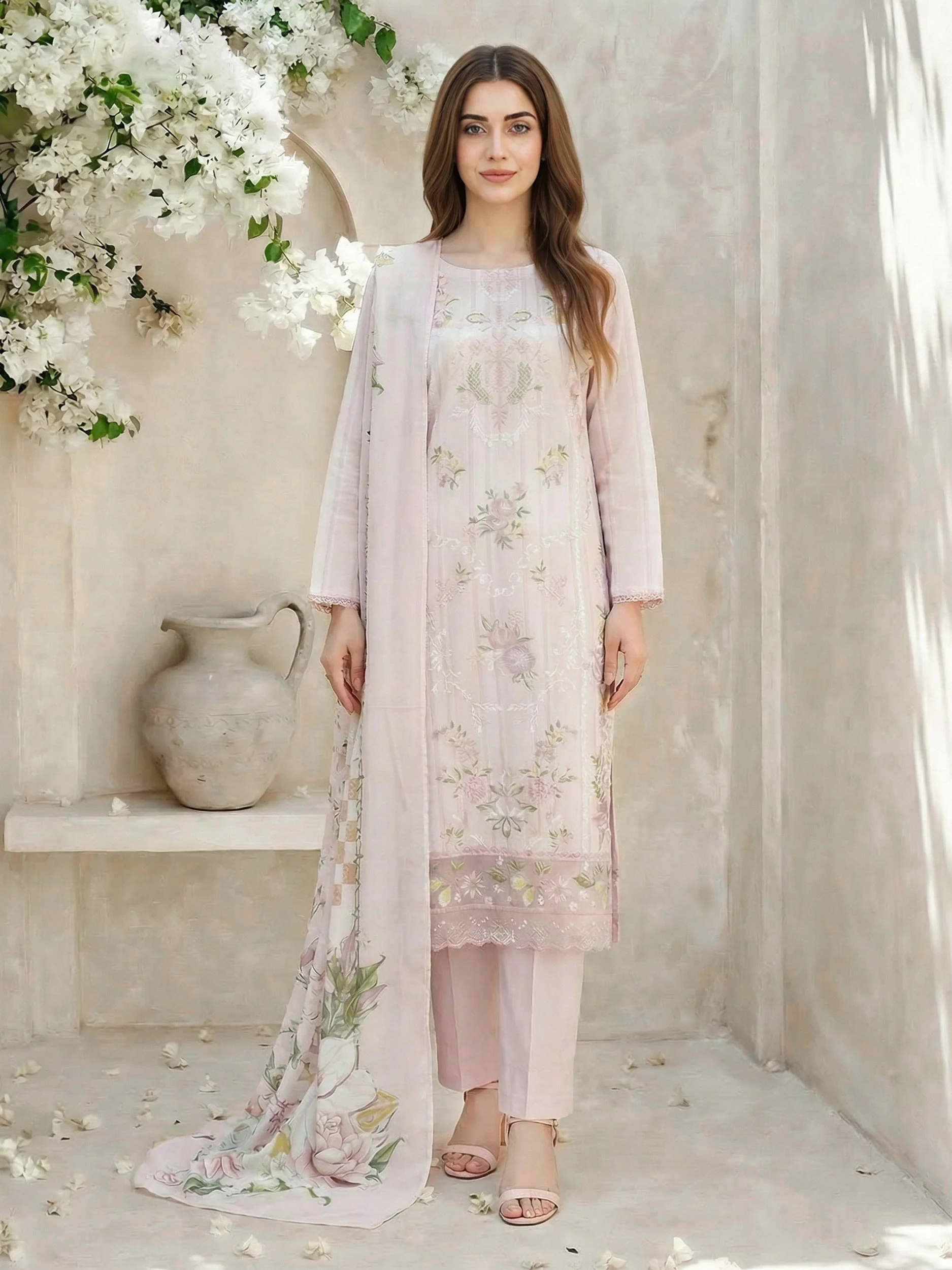 3 Piece Lawn Suit- Embroidered (Unstitched) - Image 2