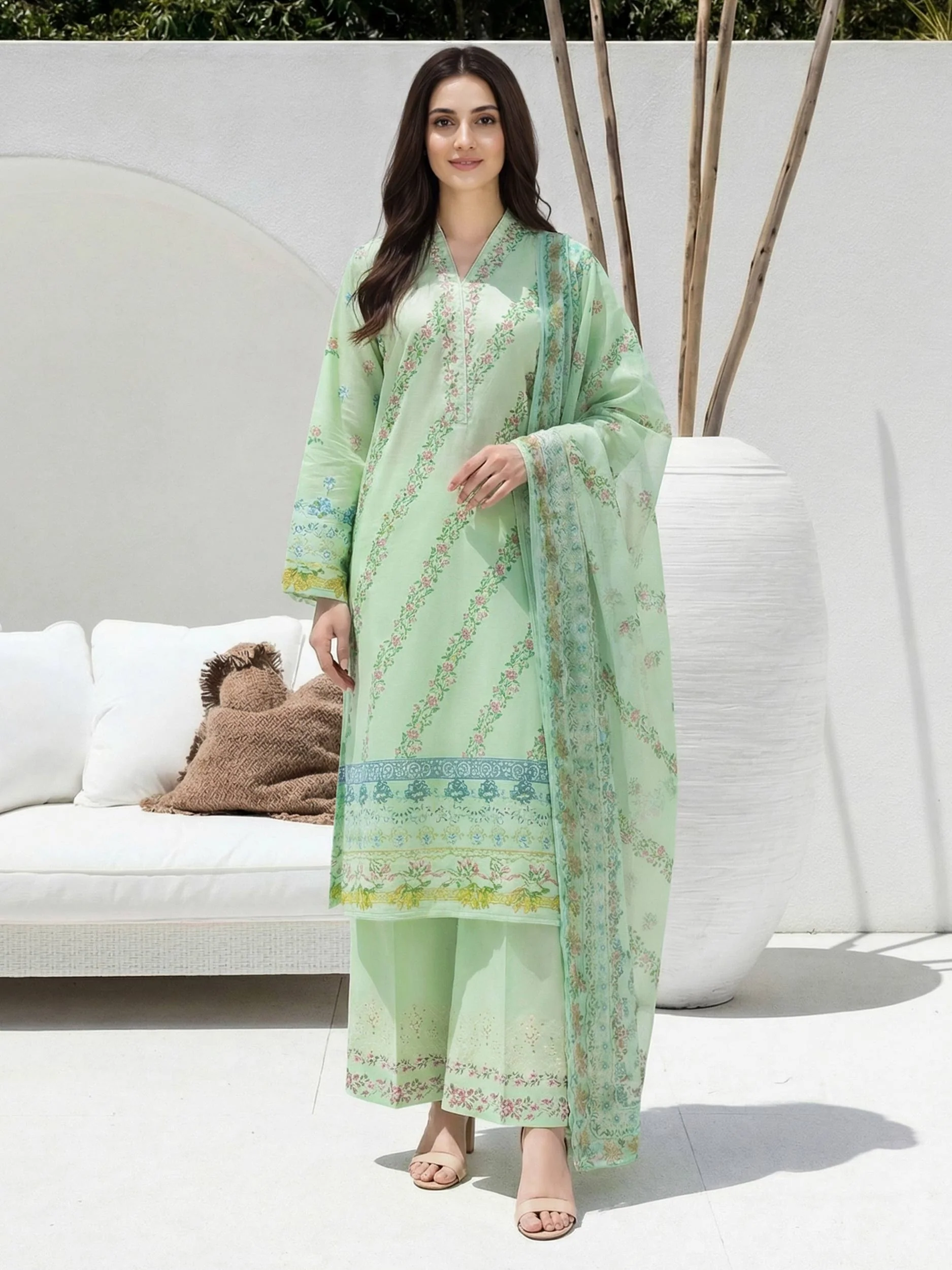 3 Piece Lawn Suit- Embroidered (Unstitched) - Image 2