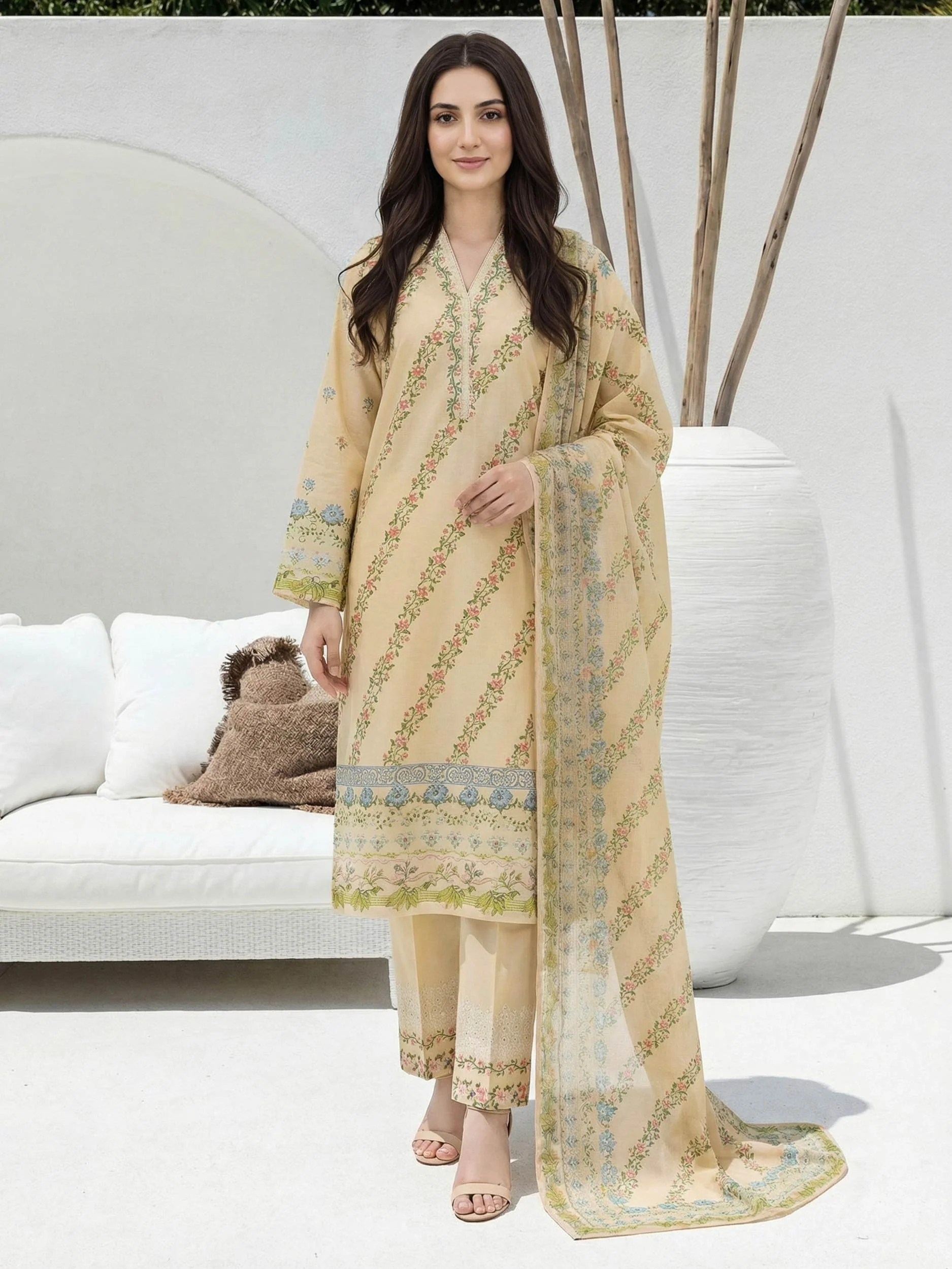 3 Piece Lawn Suit- Embroidered (Unstitched) - Image 2