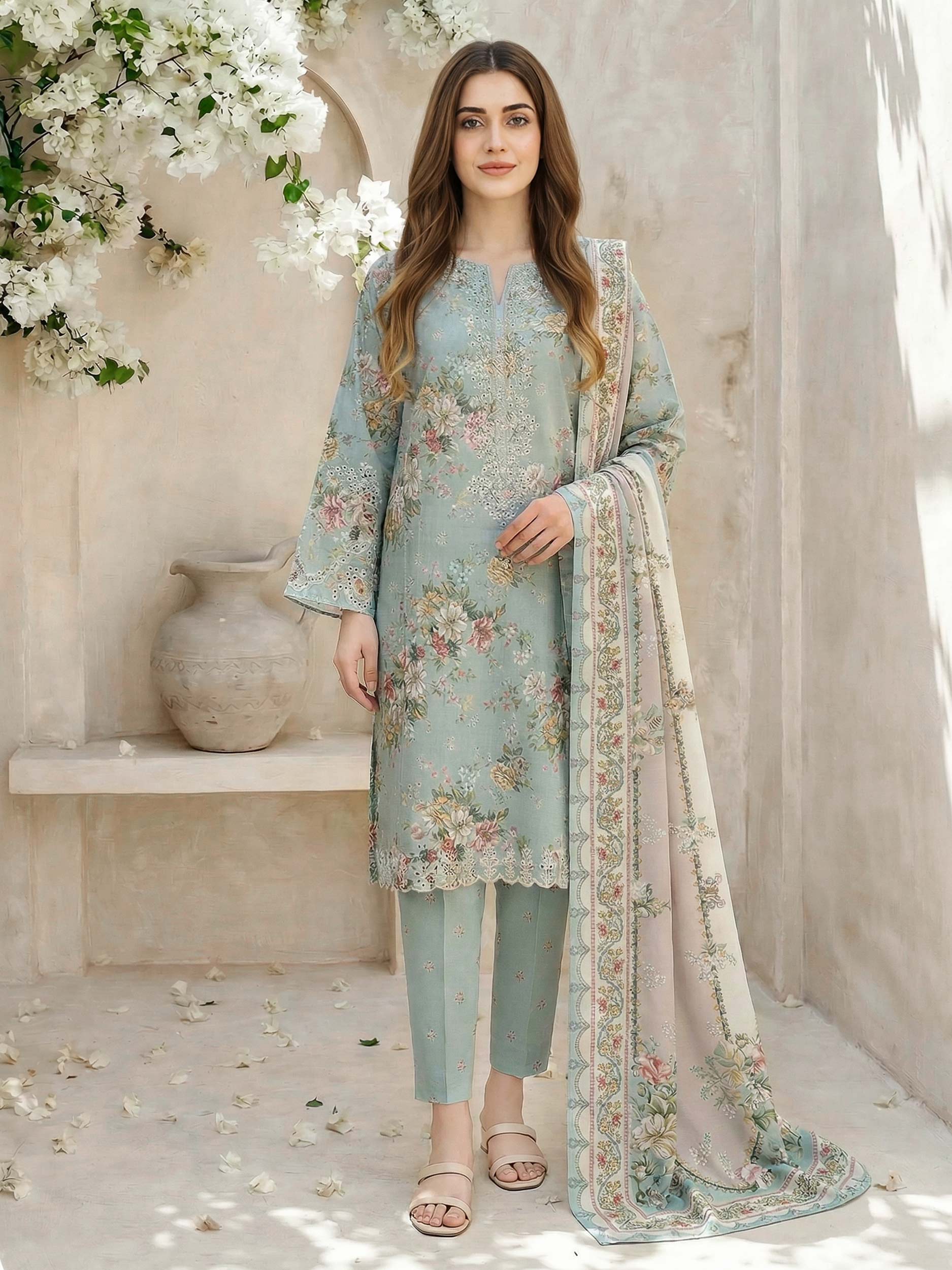 3 Piece Lawn Suit- Embroidered (Unstitched) - Image 2
