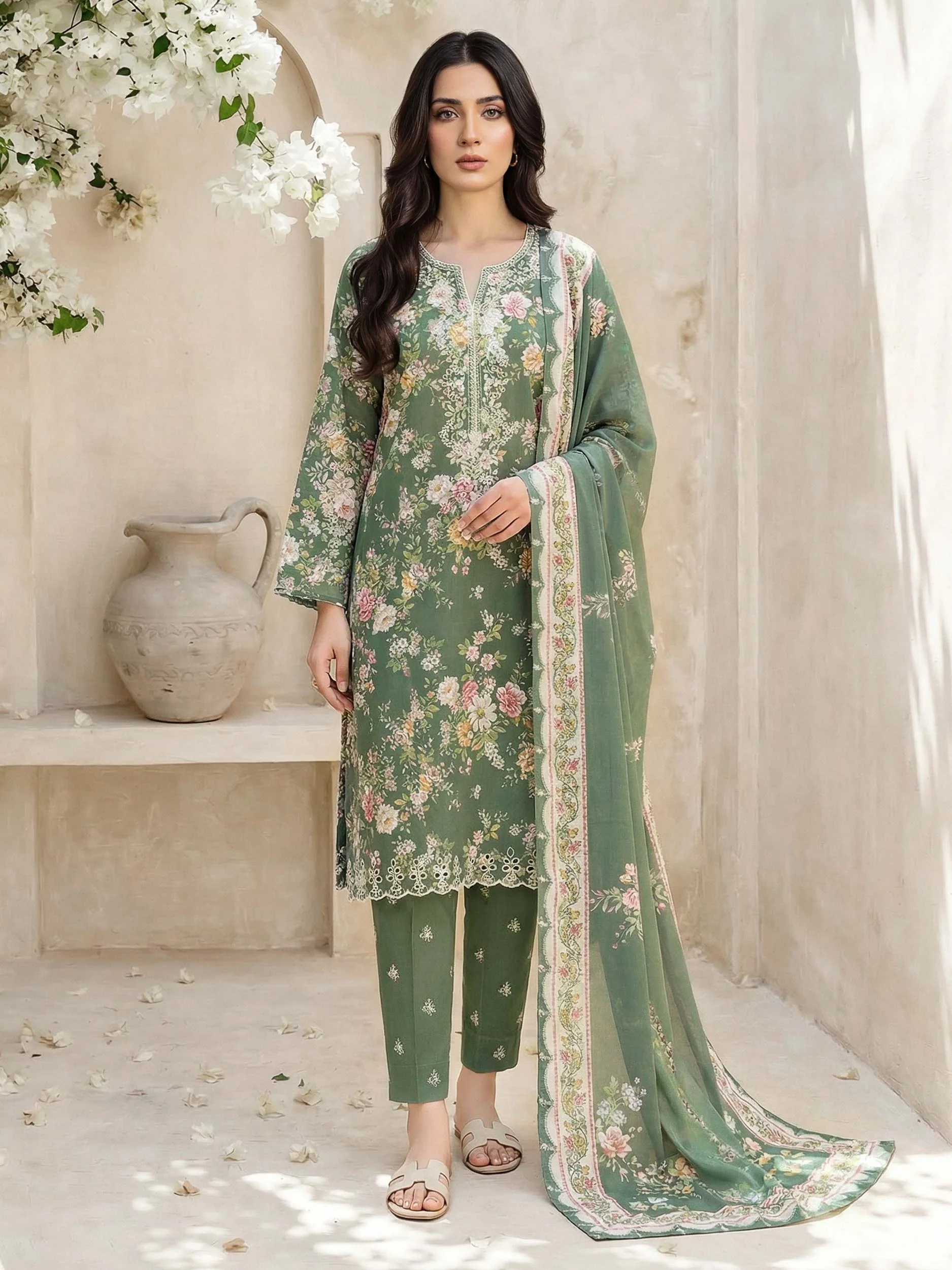 3 Piece Lawn Suit- Embroidered (Unstitched) - Image 2