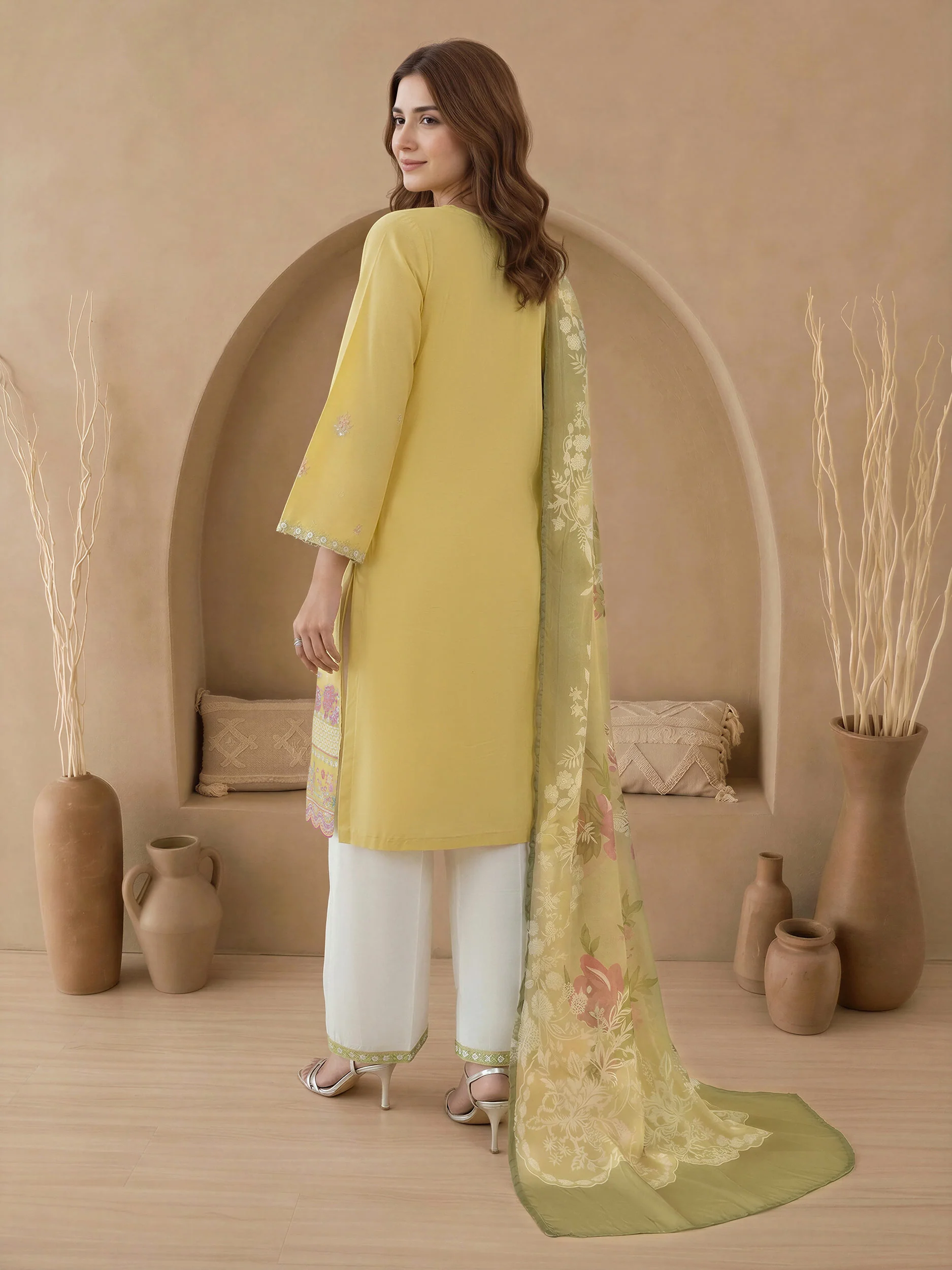 3 Piece Cambric Suit-Embroidered (Unstitched) - Image 3