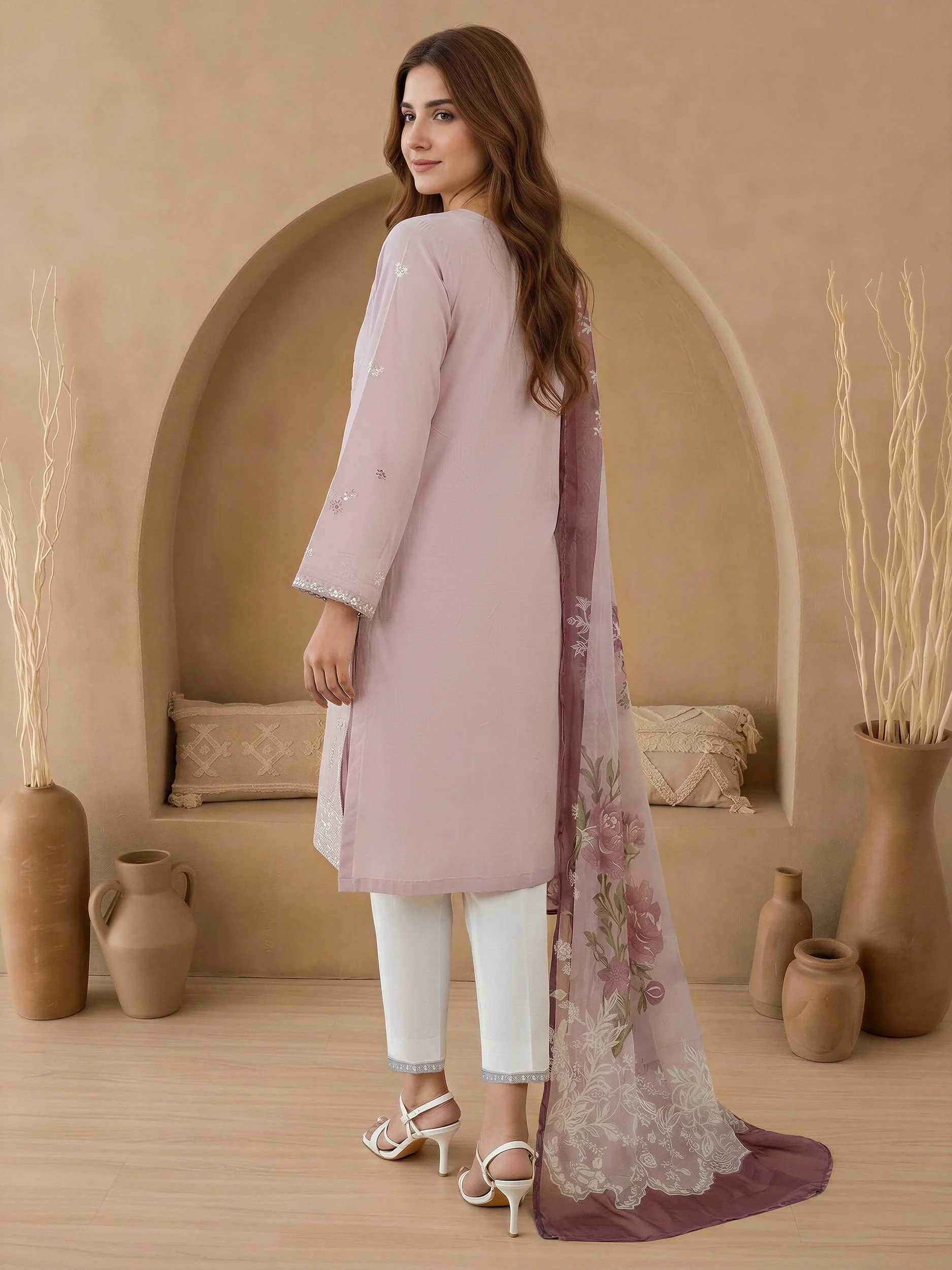 3 Piece Cambric Suit-Embroidered (Unstitched) - Image 3